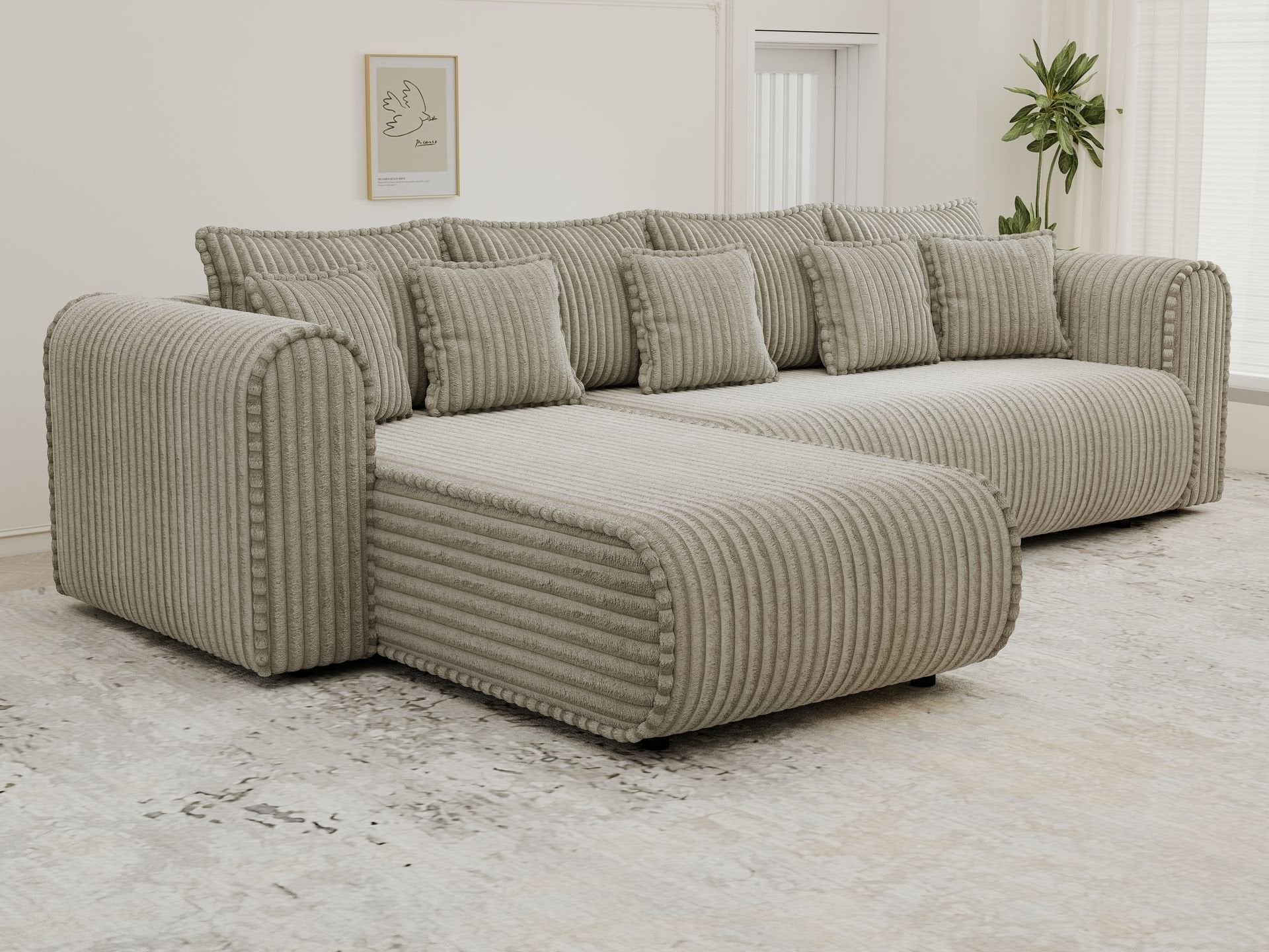 Colțar extensibil dumonde cu ladă de depozitare si sezut confortabil din spuma high-density, Monaco XL Tilia Capucino 340x185 cm
