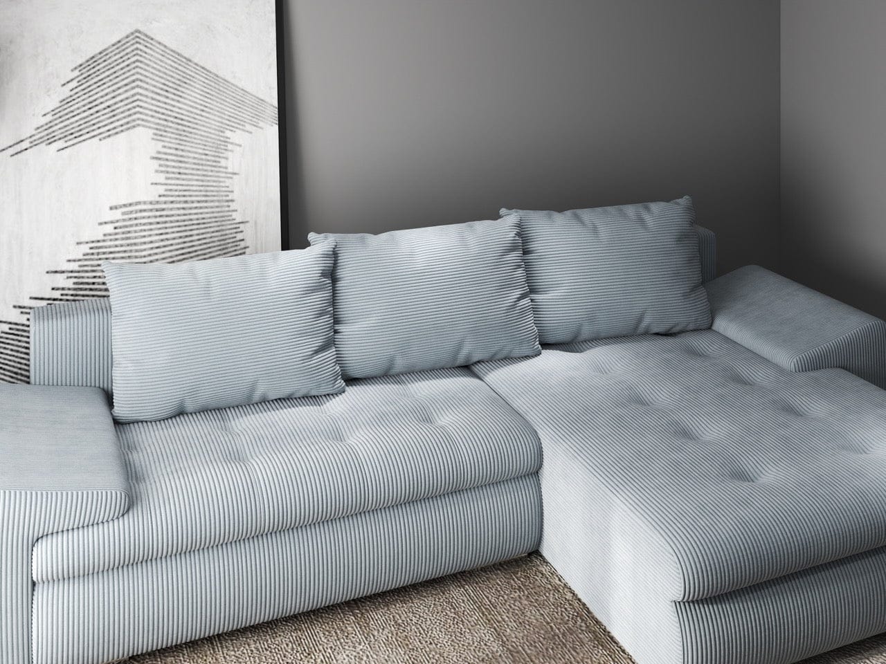 Colțar extensibil dumonde cu ladă de depozitare si sezut confortabil din spuma HR, Leonardo Zoom Grey 260x185 cm II Fabrica
