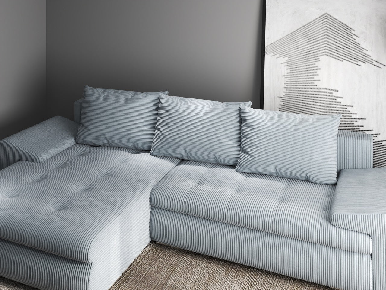 Colțar extensibil dumonde cu ladă de depozitare si sezut confortabil din spuma HR, Leonardo Zoom Grey 260x185 cm Fabrica