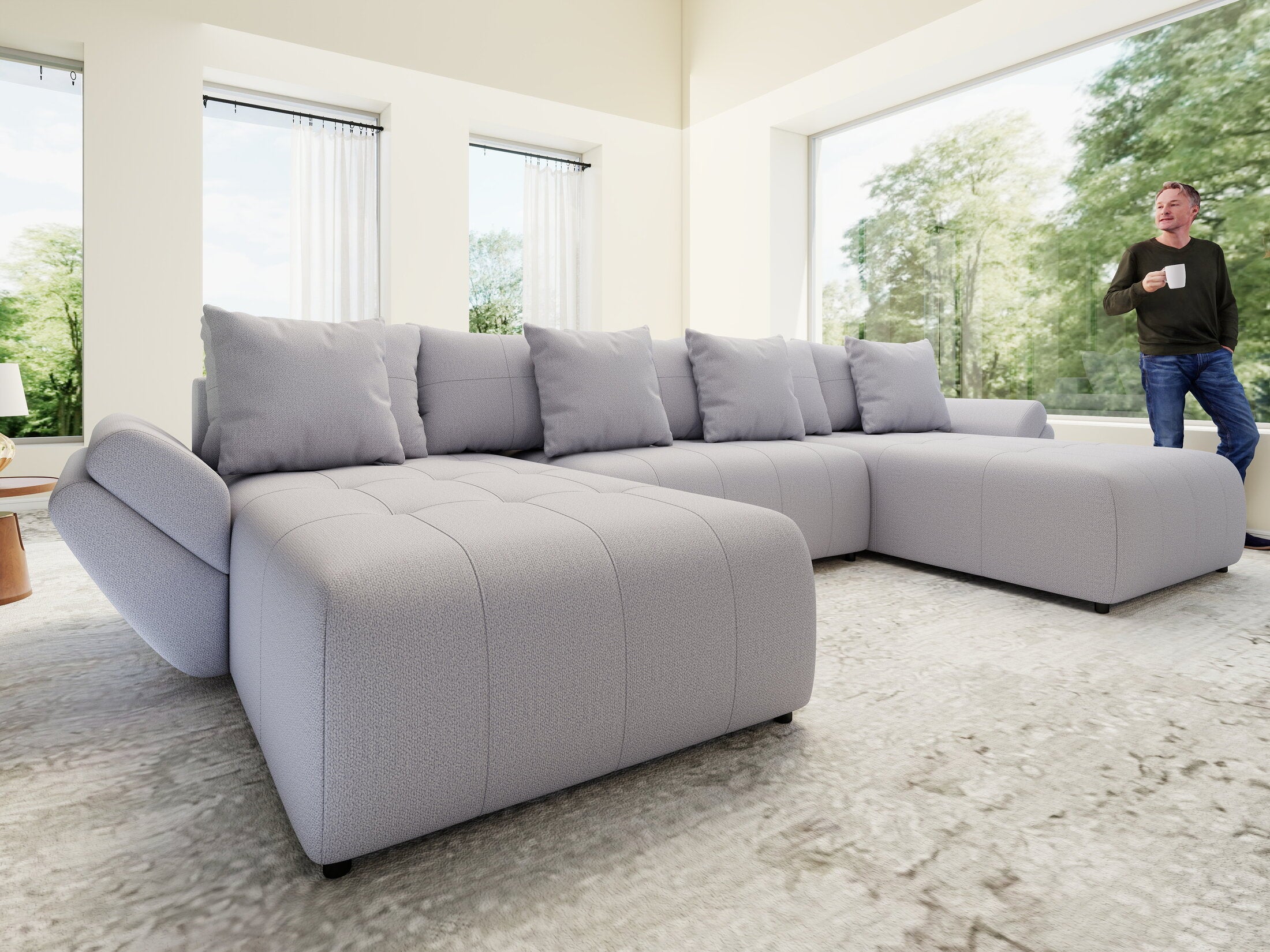 Colțar extensibil dumonde cu ladă de depozitare si sezut confortabil din spuma HR, Berlin U Enjoy Gri 380x180 cm