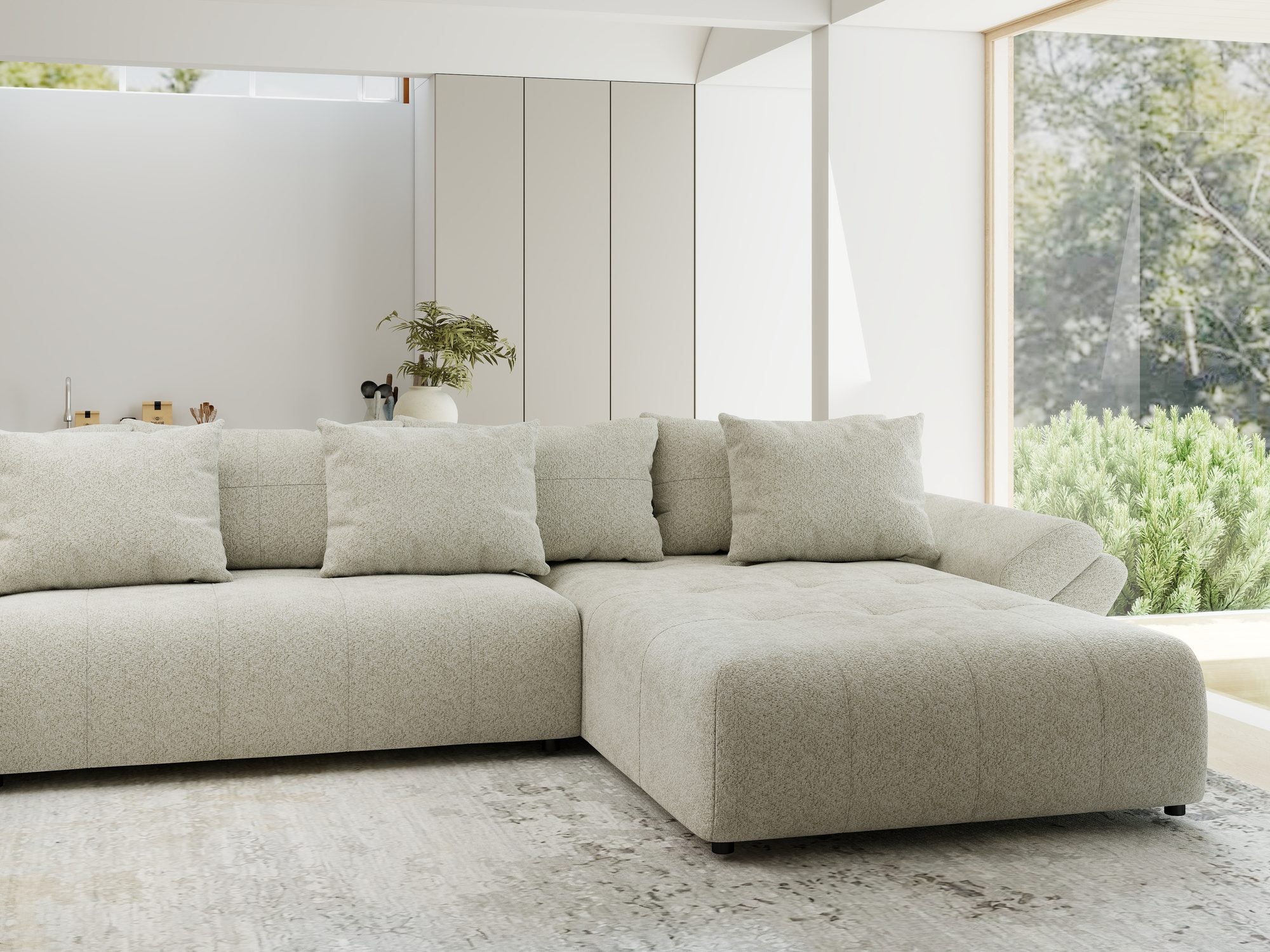 Colțar extensibil dumonde cu ladă de depozitare si sezut confortabil din spuma high-density, Berlin U Arena Bej 20 380x180 cm