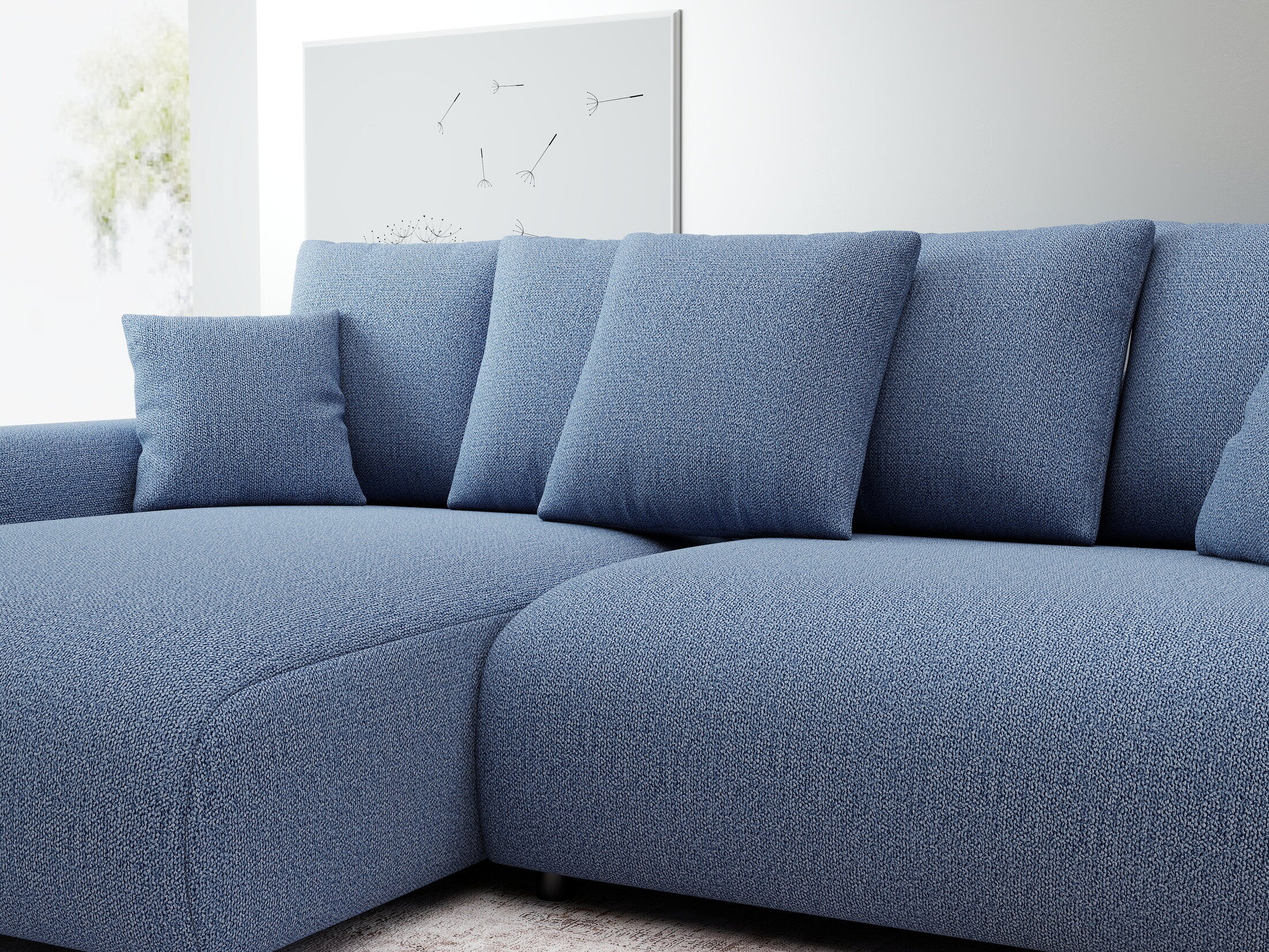 Colțar extensibil dumonde cu ladă de depozitare și șezut confortabil din spumă HR, Luma Enjoy Albastru 255x168 cm