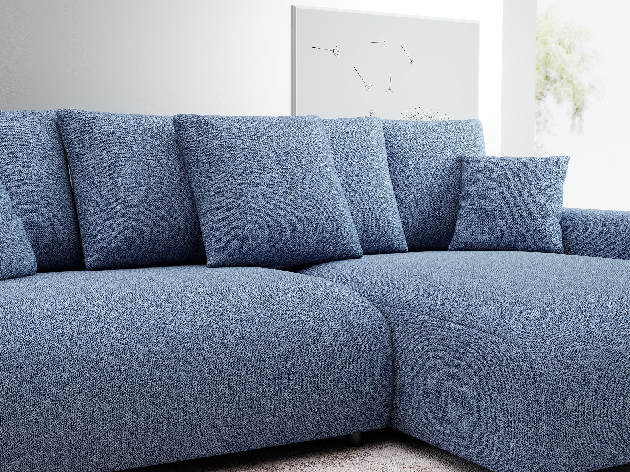 Colțar extensibil dumonde cu ladă de depozitare și șezut confortabil din spumă HR, Luma Enjoy Albastru 255x168 cm II