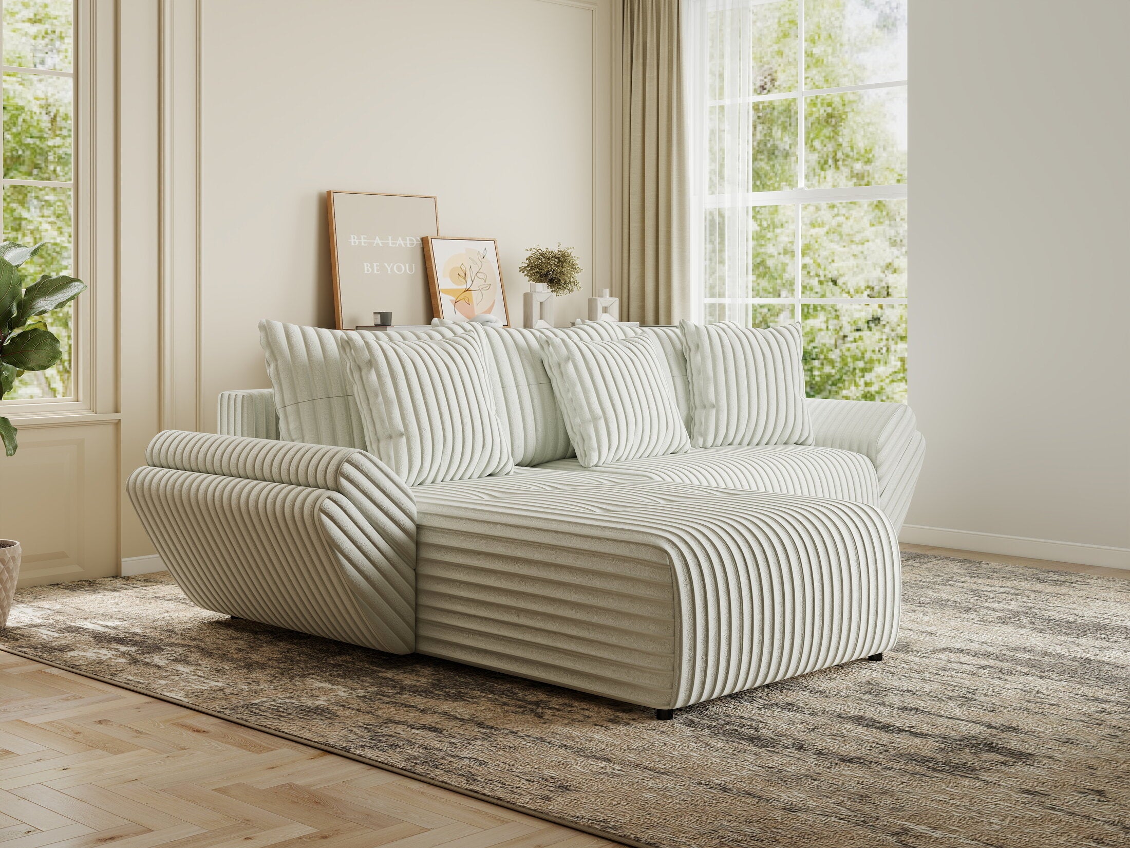 Colțar extensibil dumonde cu ladă de depozitare si sezut confortabil din spuma HR, Berlin Ambience Alb 280x185 cm