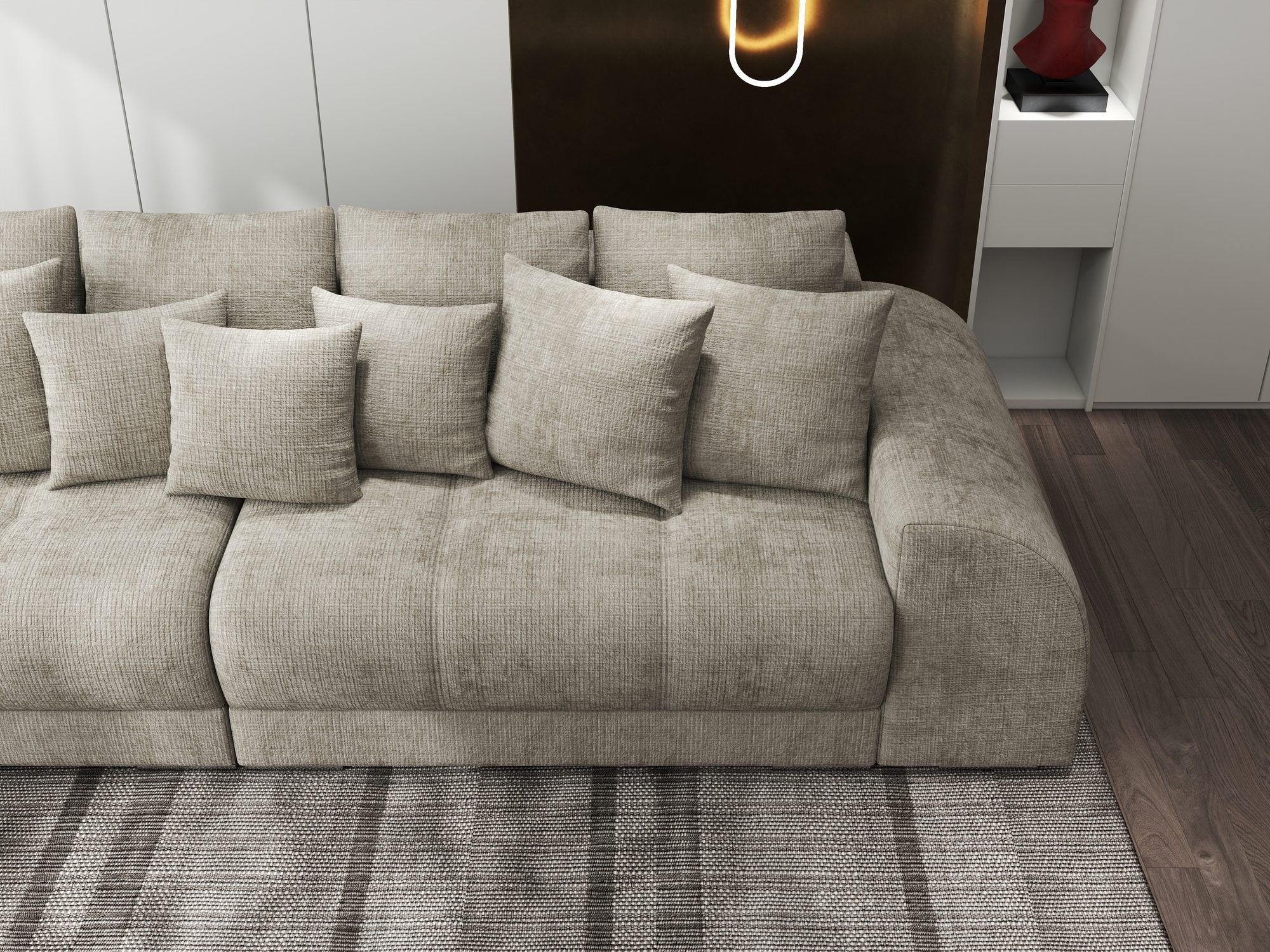 Canapea extensibilă dumonde cu 2 lăzi de depozitare si sezut confortabil din spuma high-density, Verona Cremona Bej 14 310x100 cm