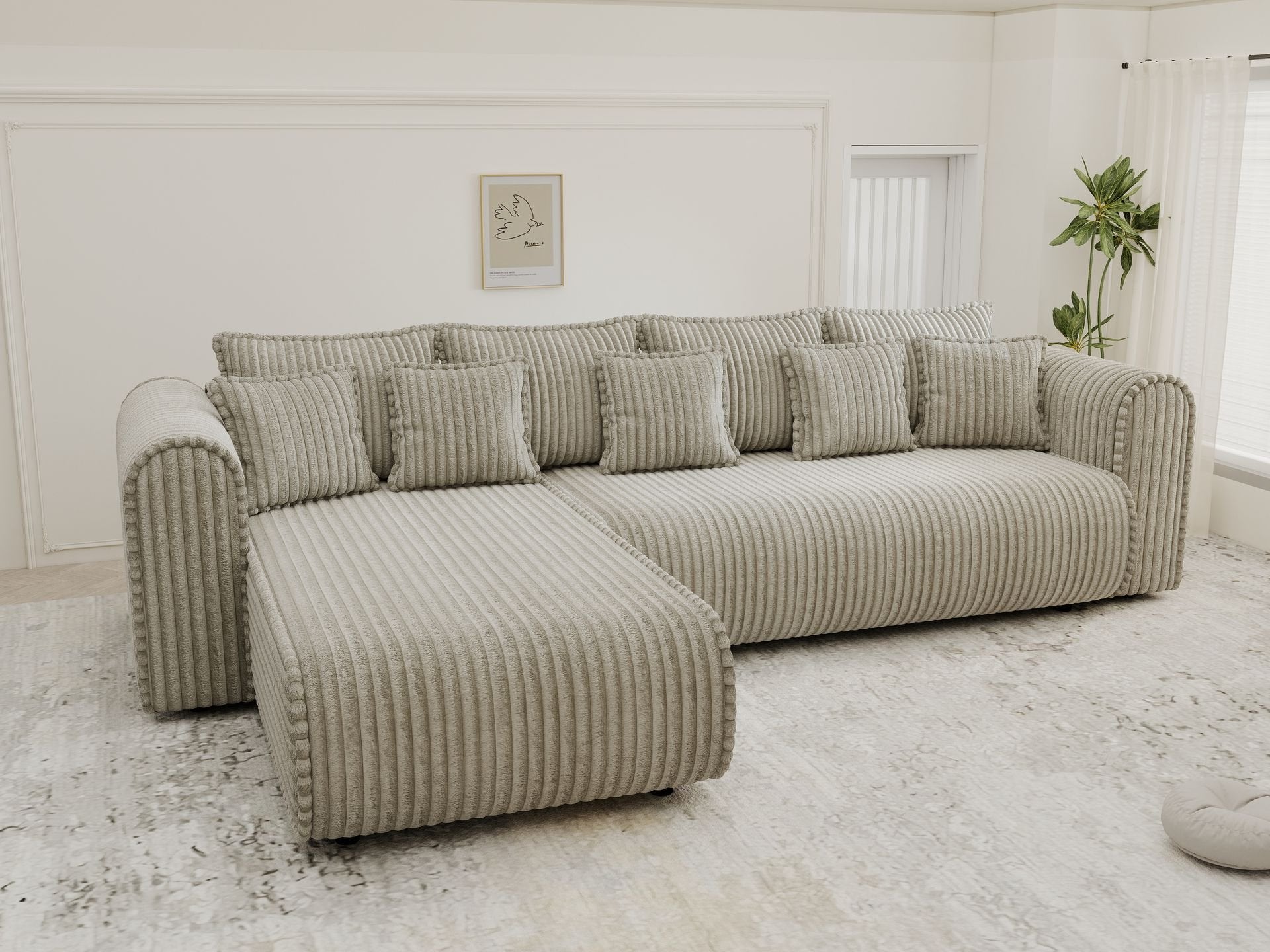 Colțar extensibil dumonde cu ladă de depozitare si sezut confortabil din spuma high-density, Monaco XL Tilia Capucino 340x185 cm