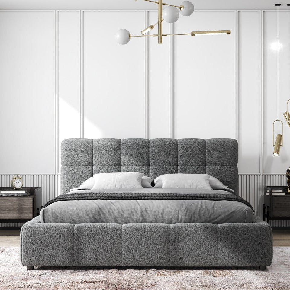 Pat dormitor dumonde, tapitat alb, Lorenzo 160x200 cm, somiera rabatabila inclusa, spatiu depozitare