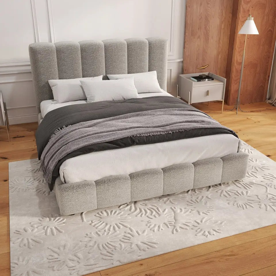 Pat dormitor dumonde, tapitat gri, Milano 140x200 cm, somiera rabatabila inclusa, spatiu depozitare WLS