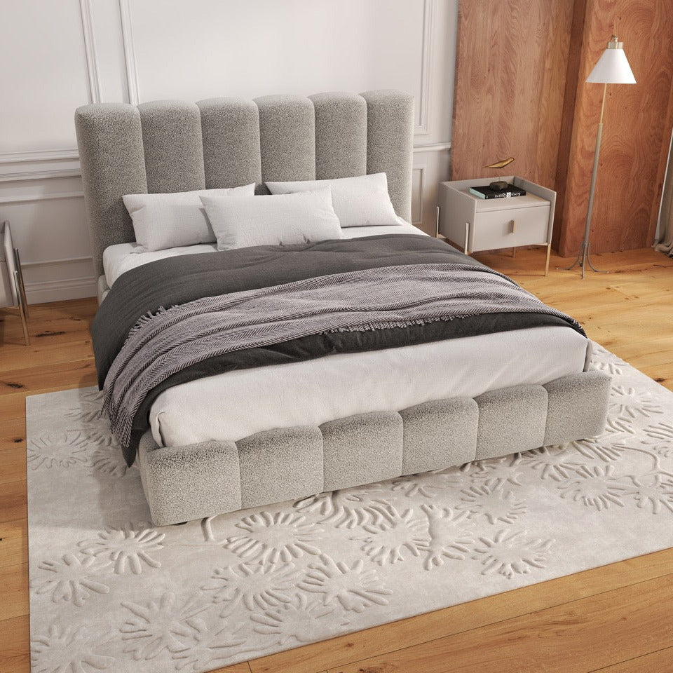 Pat dormitor dumonde, tapitat gri, Milano 180x200 cm, somiera rabatabila inclusa, spatiu depozitare