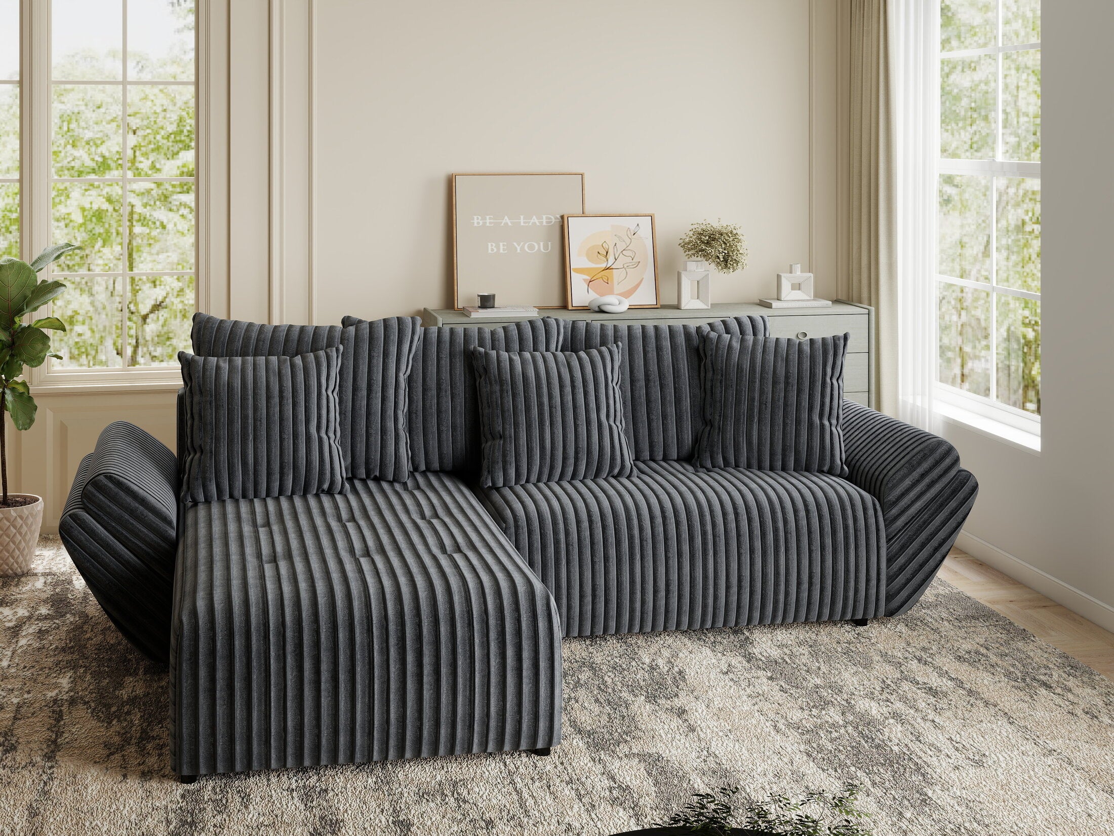 Colțar extensibil dumonde cu ladă de depozitare si sezut confortabil din spuma HR, Berlin Ambience Gri 280x185 cm