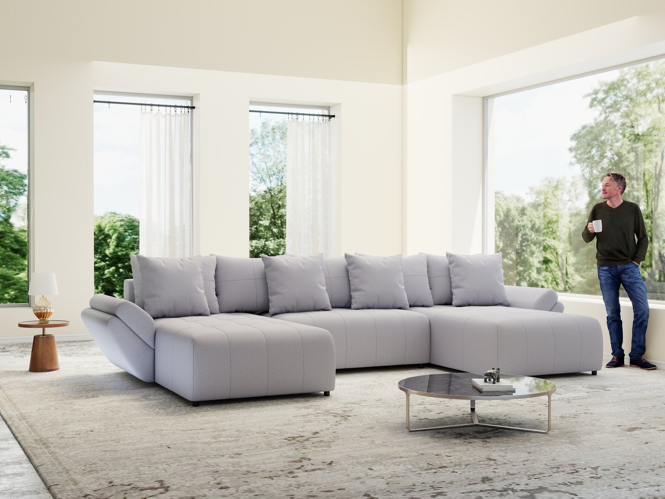 Colțar extensibil dumonde cu ladă de depozitare si sezut confortabil din spuma HR, Berlin U Enjoy Gri 380x180 cm