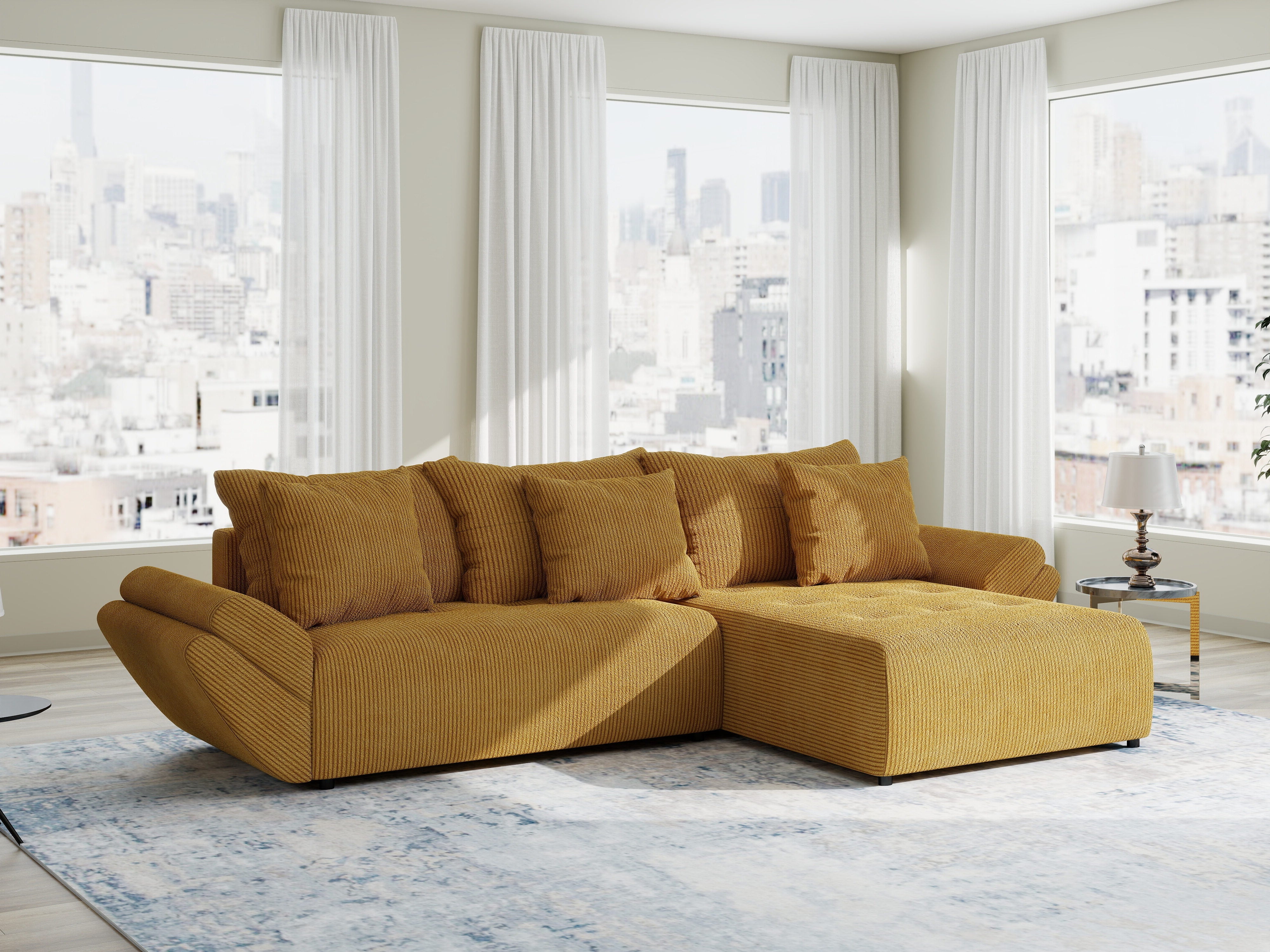 Colțar extensibil dumonde cu ladă de depozitare si sezut confortabil din spuma HR, Berlin Zoom Mustar 280x185 cm II