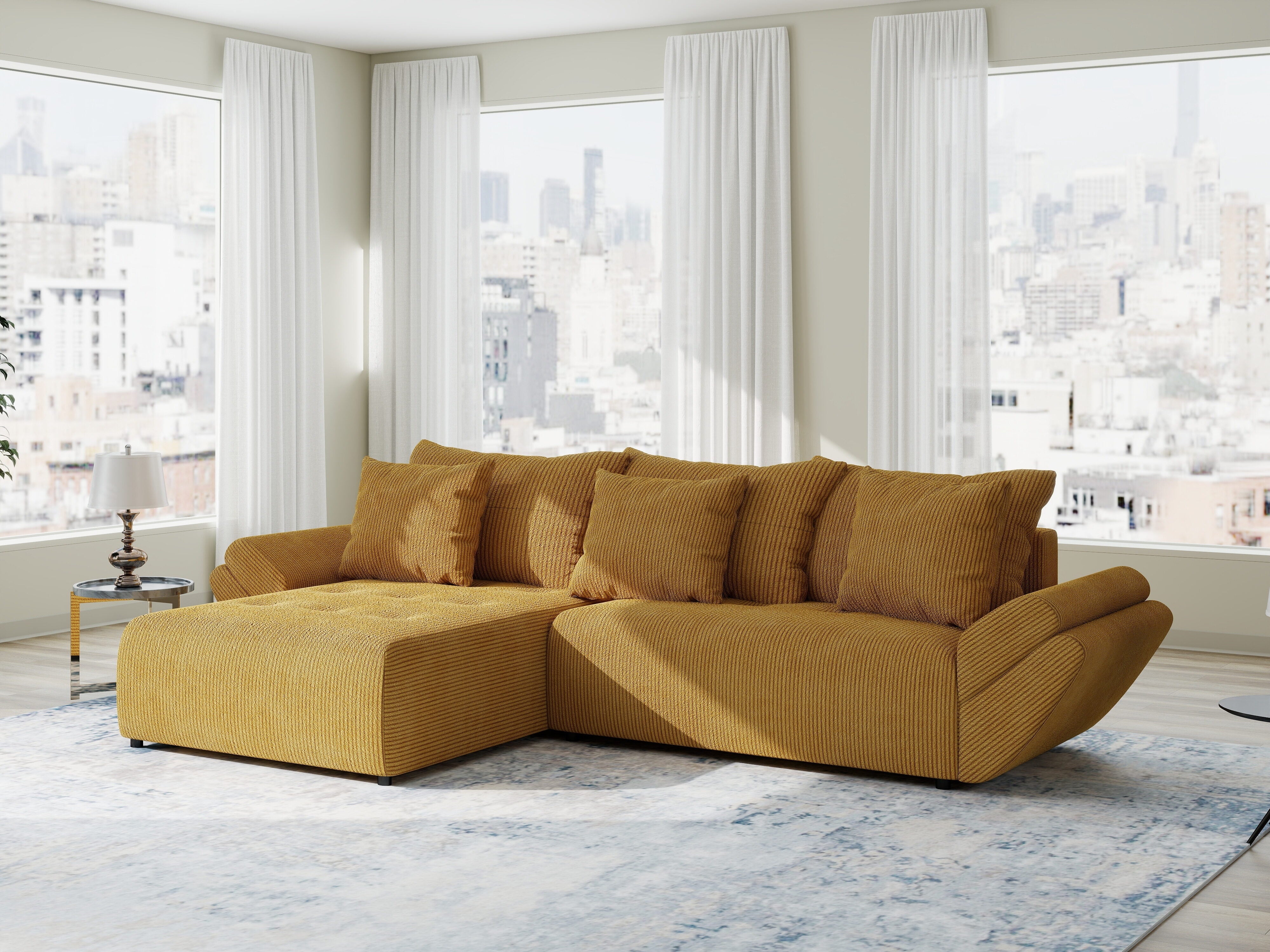 Colțar extensibil dumonde cu ladă de depozitare si sezut confortabil din spuma HR, Berlin Zoom Mustrar 280x185 cm