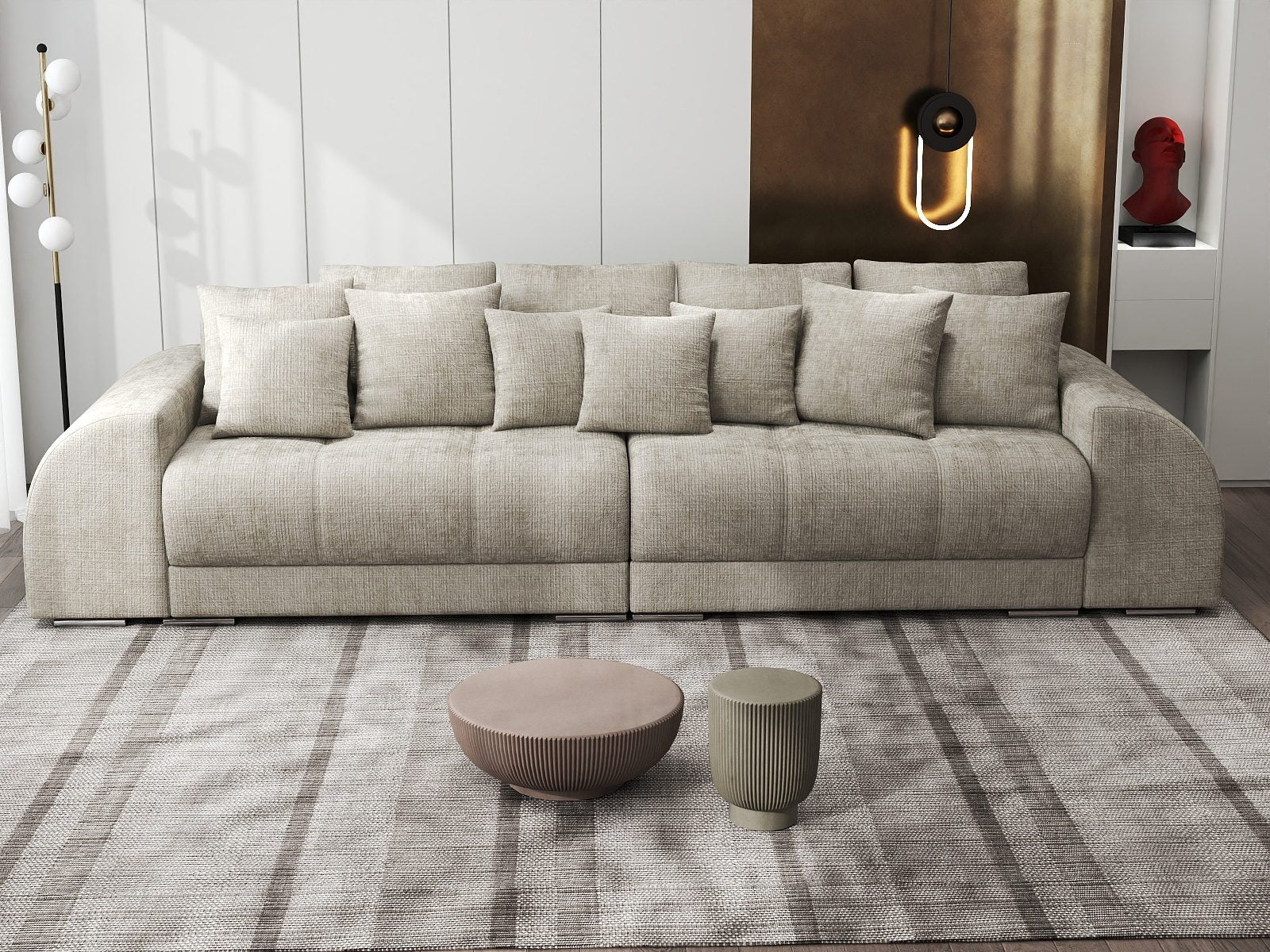 Canapea extensibilă dumonde cu 2 lăzi de depozitare si sezut confortabil din spuma high-density, Verona Cremona Bej 14 310x100 cm