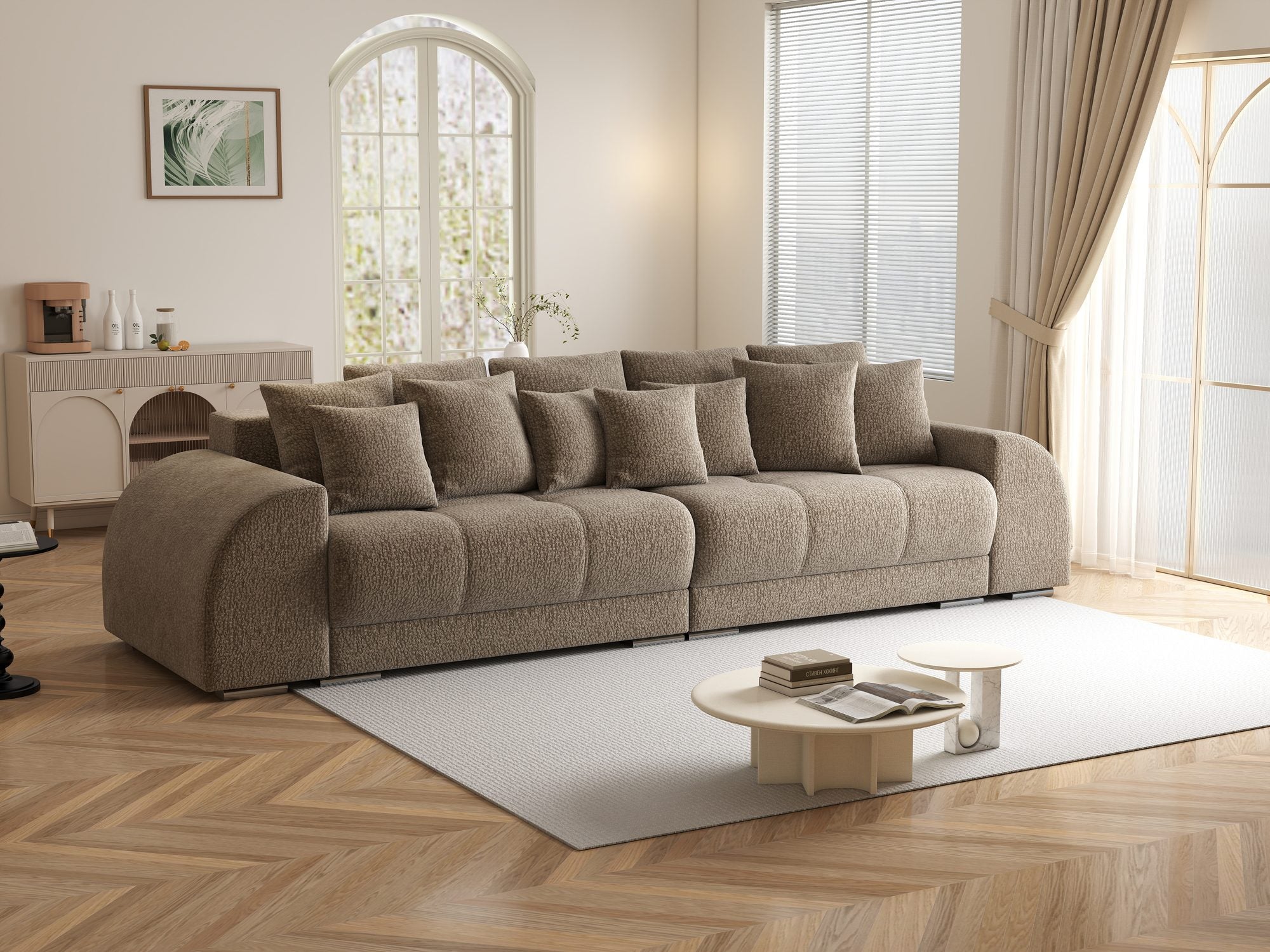 Canapea extensibilă dumonde cu 2 lăzi de depozitare si sezut confortabil din spuma high-density, Verona Jaguar Maro Cappuccino 8 310x100 cm