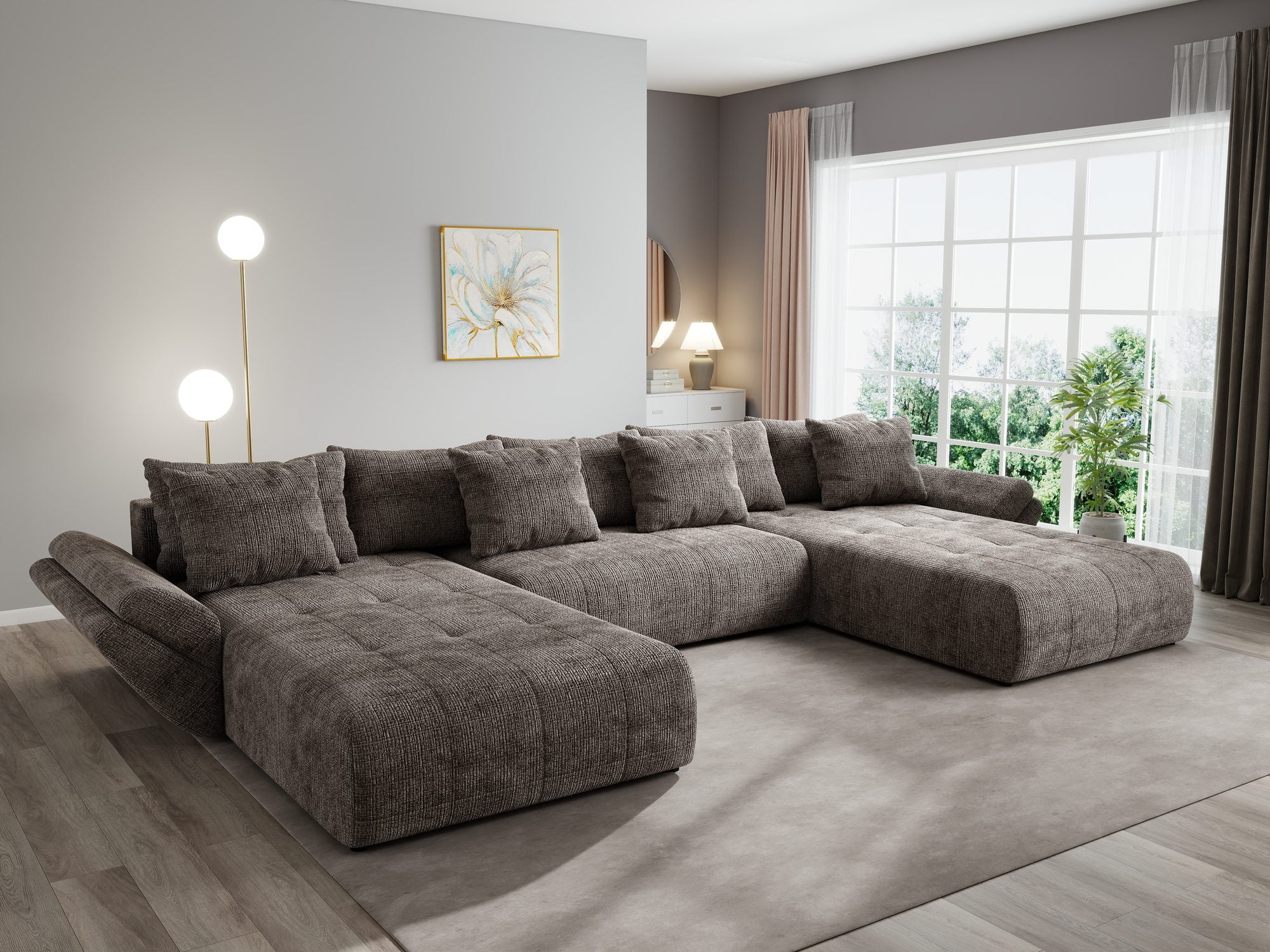 Colțar extensibil dumonde cu ladă de depozitare si sezut confortabil din spuma high-density, Berlin U Cremona Maro-bej 24 380x180 cm