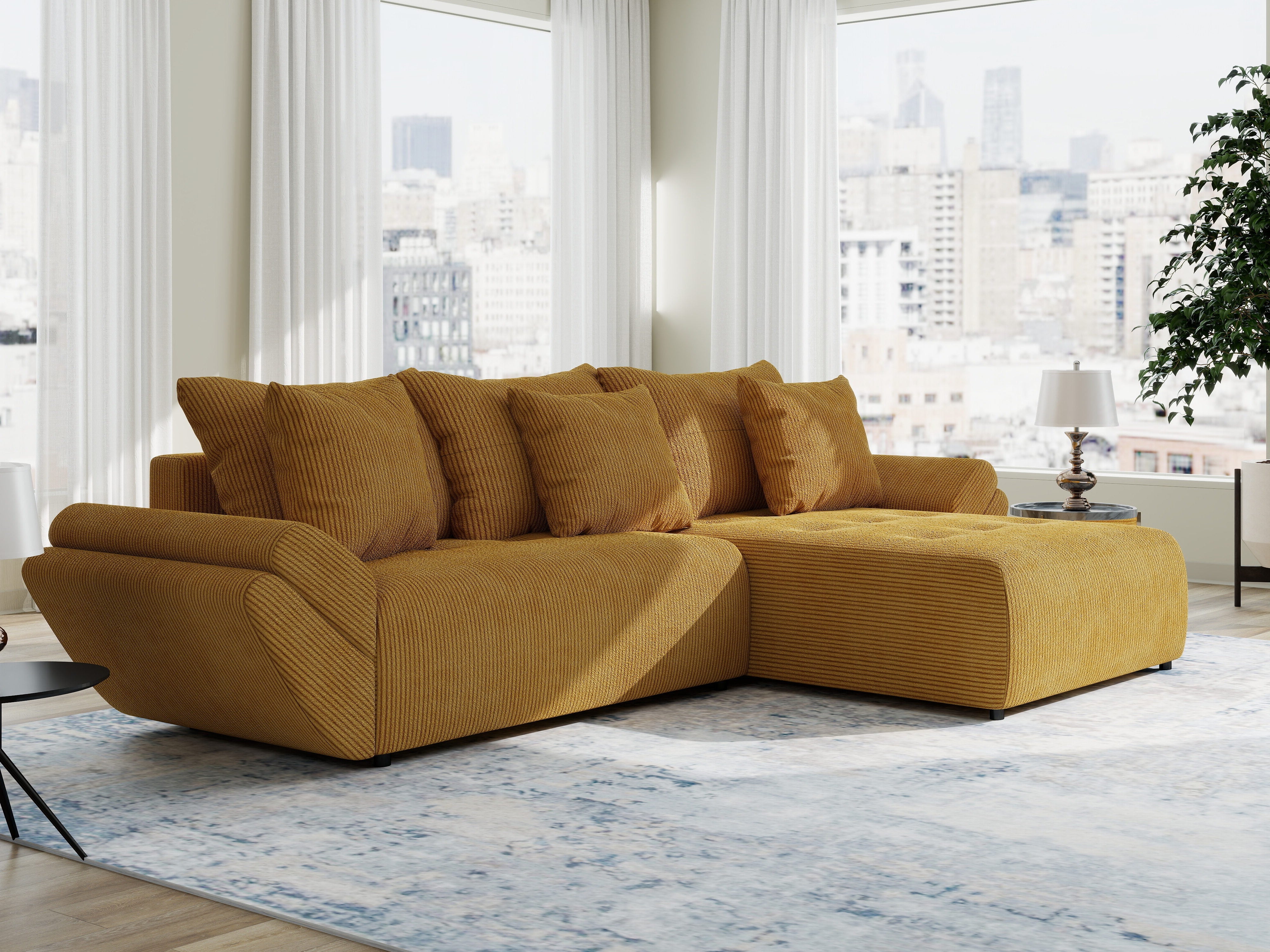 Colțar extensibil dumonde cu ladă de depozitare si sezut confortabil din spuma HR, Berlin Zoom Mustar 280x185 cm II