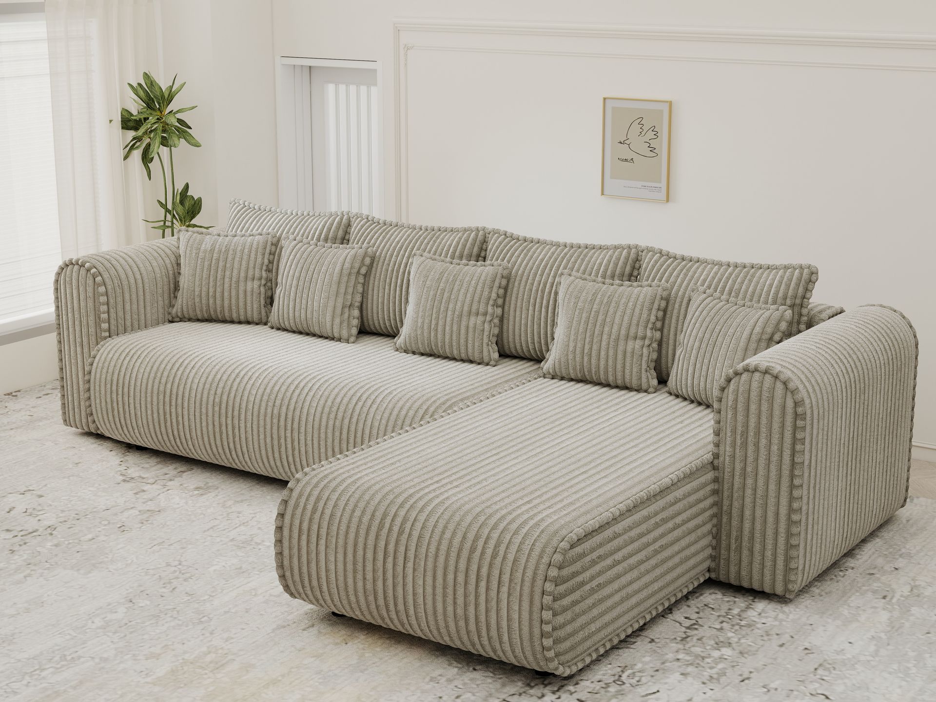 Colțar extensibil dumonde cu ladă de depozitare si sezut confortabil din spuma high-density, Monaco XL Tilia Capucino II 340x185 cm