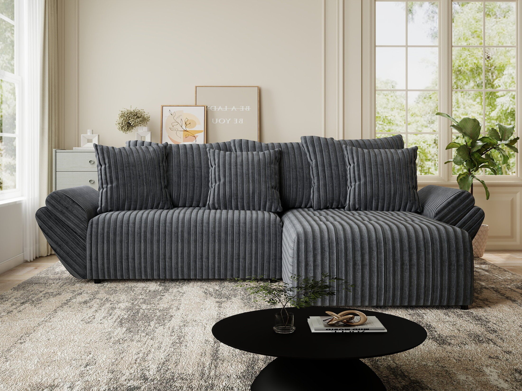 Colțar extensibil dumonde cu ladă de depozitare si sezut confortabil din spuma HR, Berlin Ambience Gri 280x185 cm II