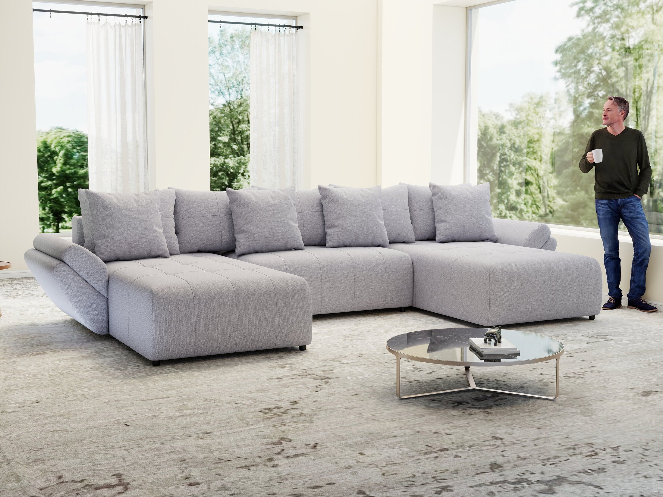 Colțar extensibil dumonde cu ladă de depozitare si sezut confortabil din spuma HR, Berlin U Enjoy Gri 380x180 cm