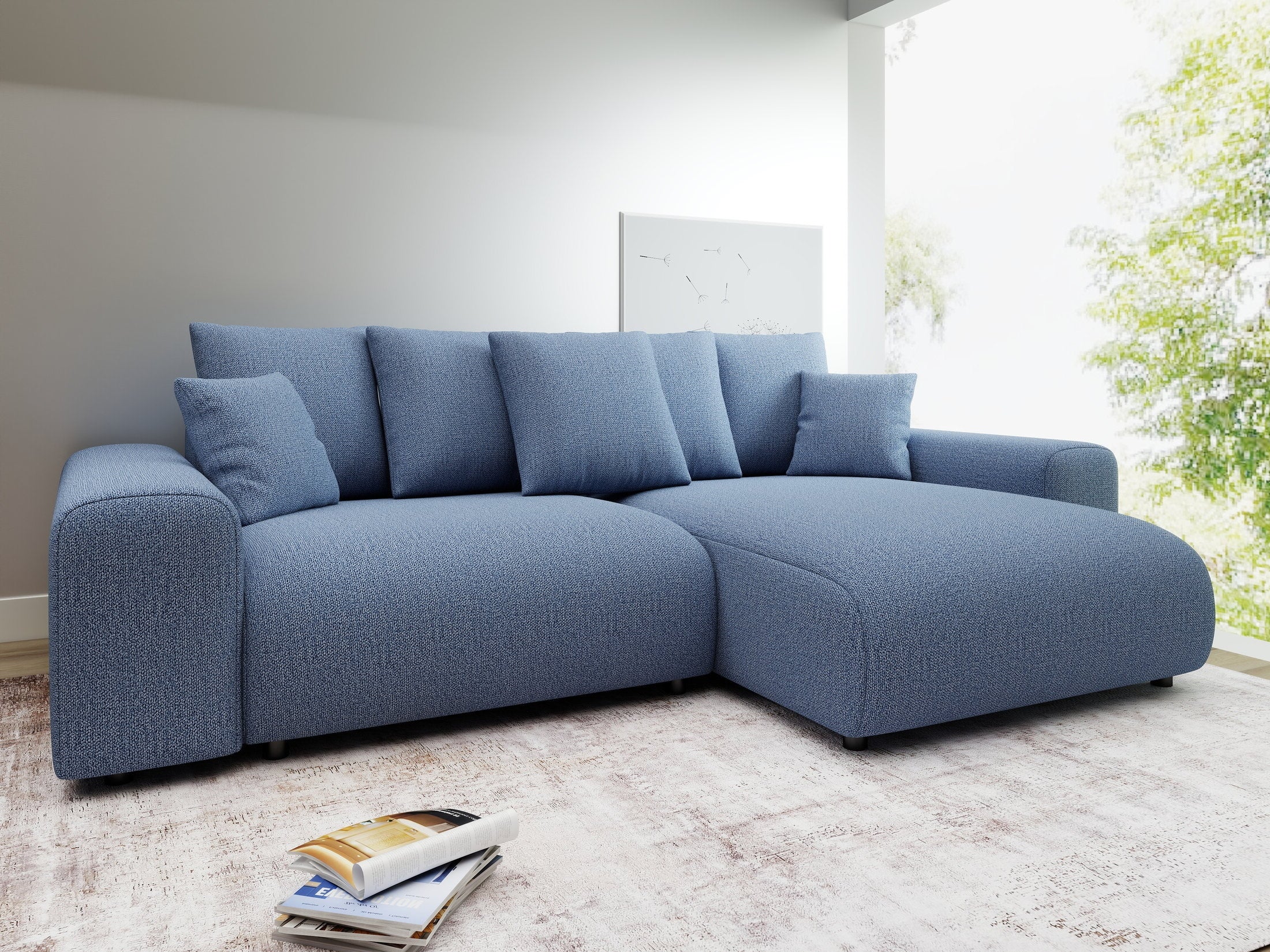 Colțar extensibil dumonde cu ladă de depozitare și șezut confortabil din spumă HR, Luma Enjoy Albastru 255x168 cm II