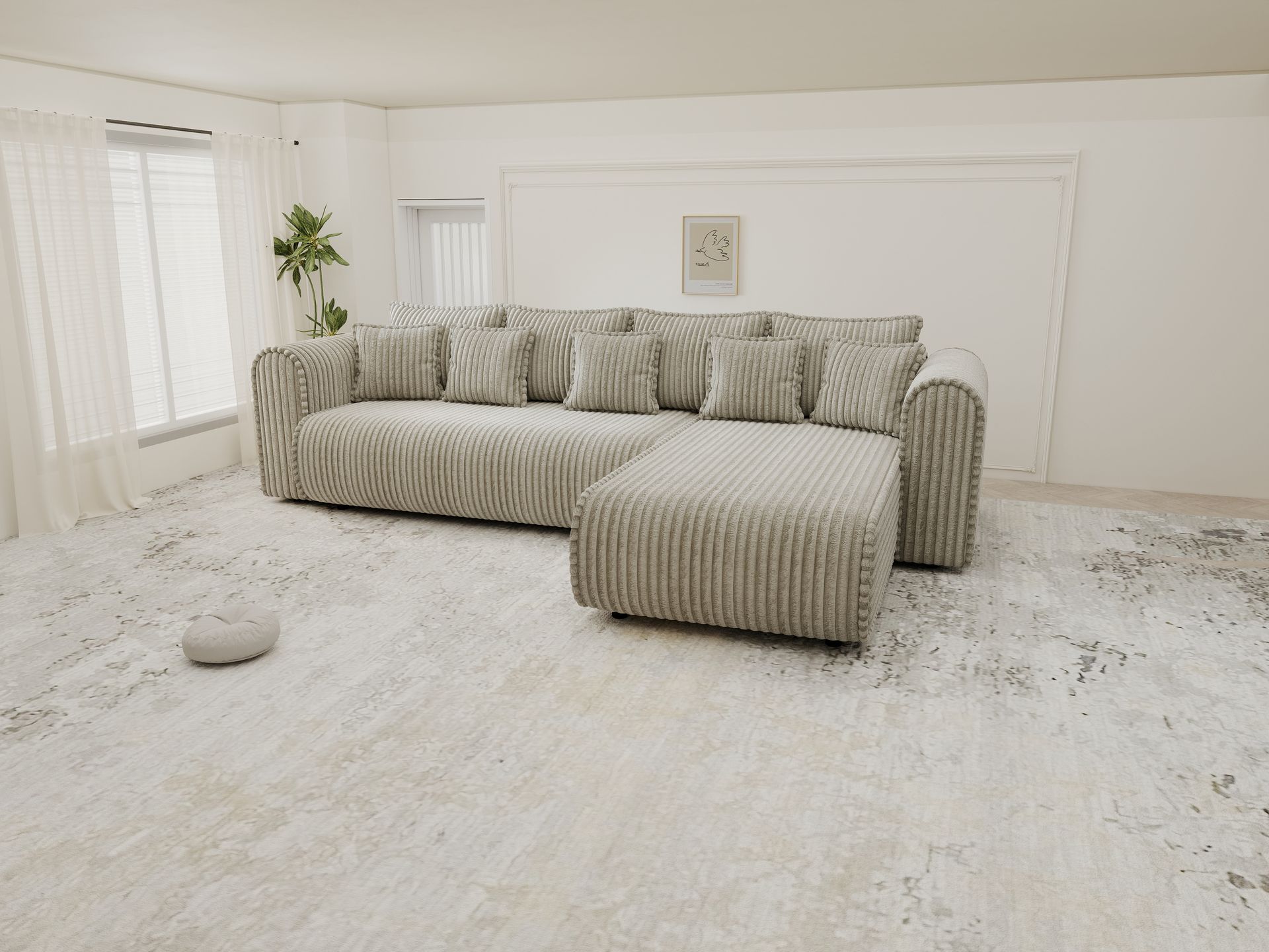 Colțar extensibil dumonde cu ladă de depozitare si sezut confortabil din spuma high-density, Monaco XL Tilia Capucino II 340x185 cm