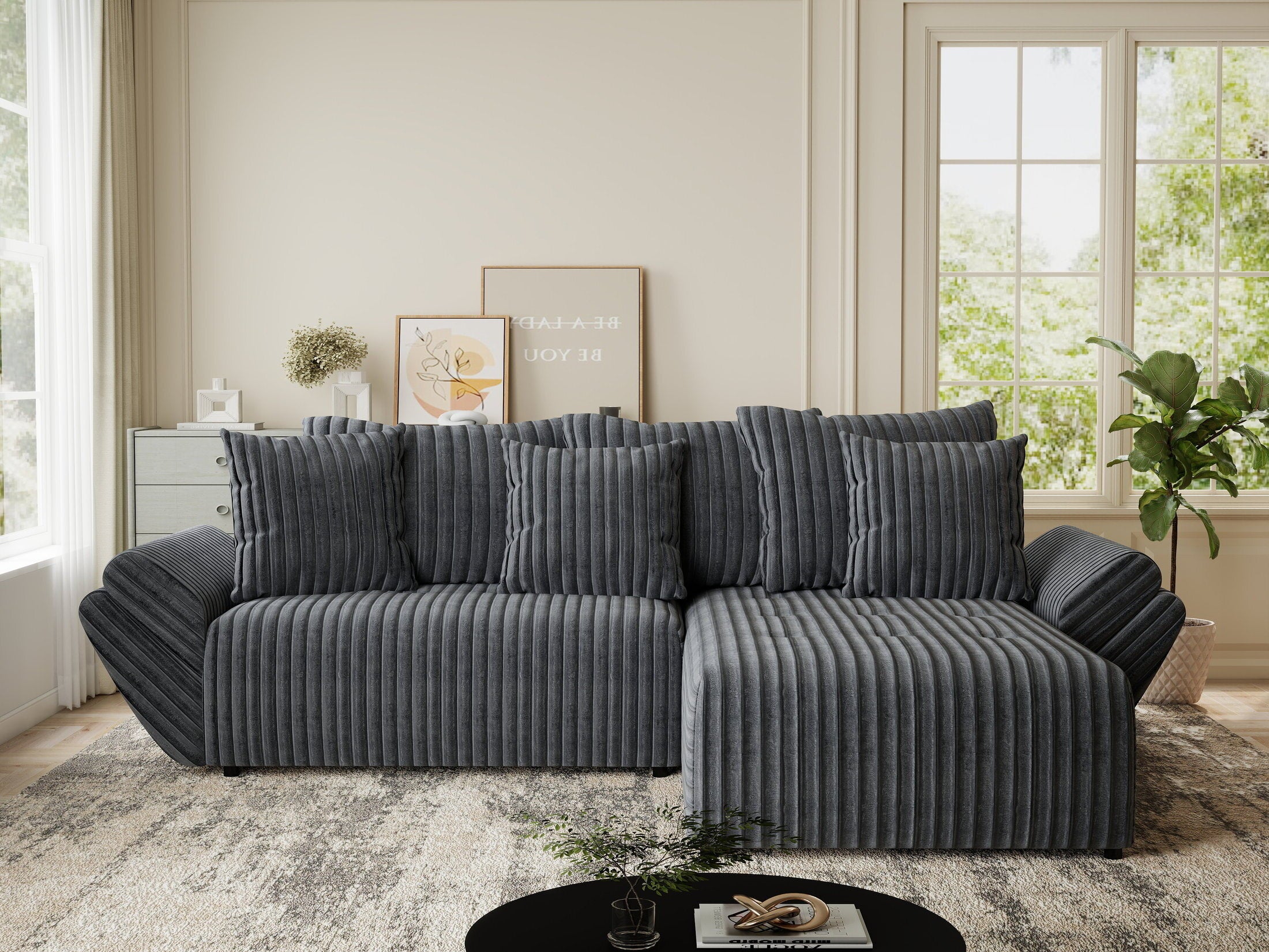 Colțar extensibil dumonde cu ladă de depozitare si sezut confortabil din spuma HR, Berlin Ambience Gri 280x185 cm II