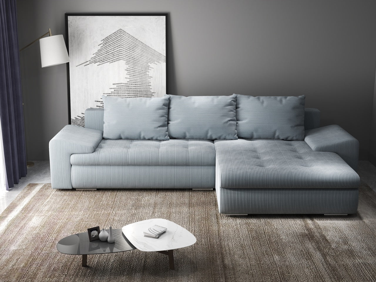 Colțar extensibil dumonde cu ladă de depozitare si sezut confortabil din spuma HR, Leonardo Zoom Grey 260x185 cm II Fabrica