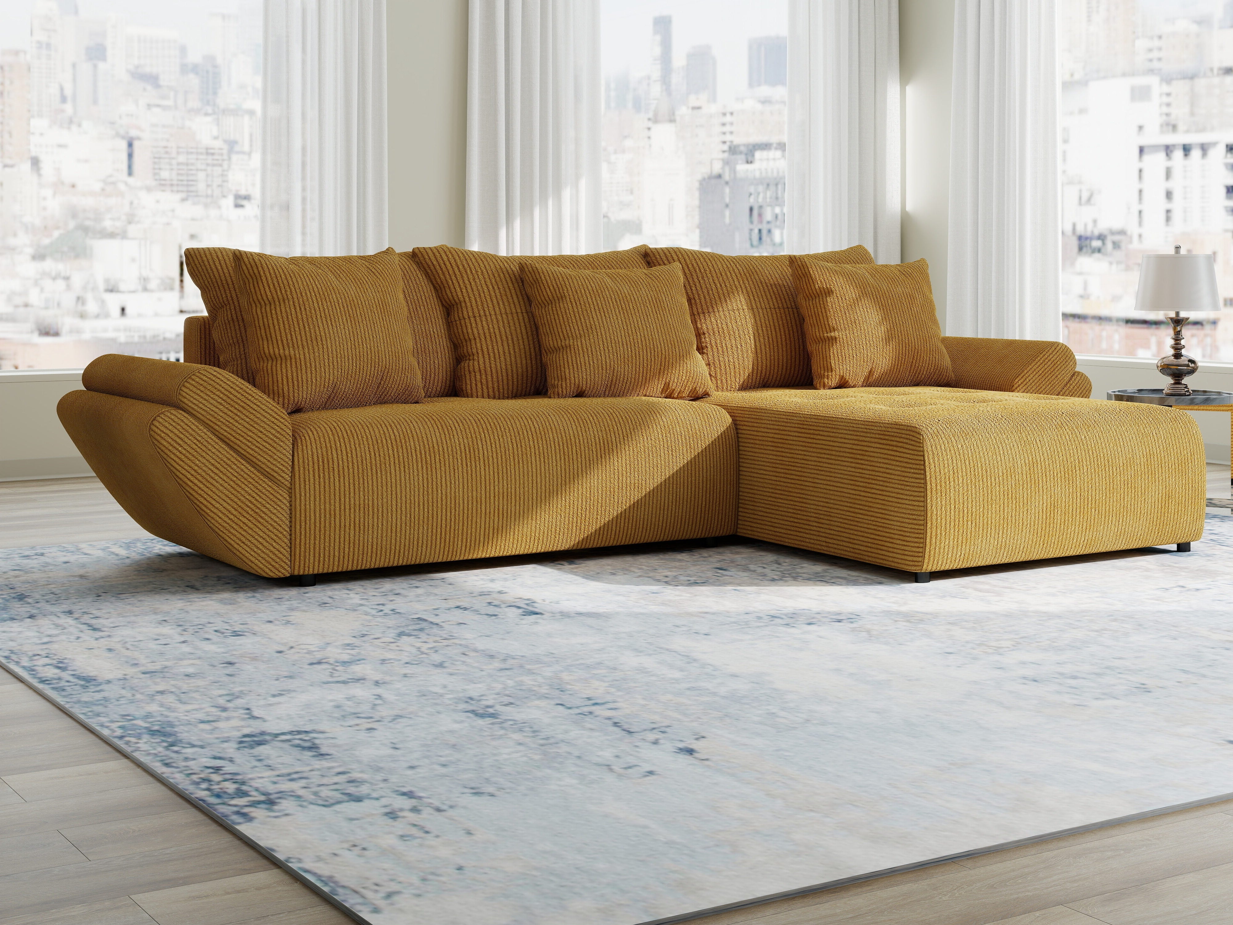 Colțar extensibil dumonde cu ladă de depozitare si sezut confortabil din spuma HR, Berlin Zoom Mustar 280x185 cm II