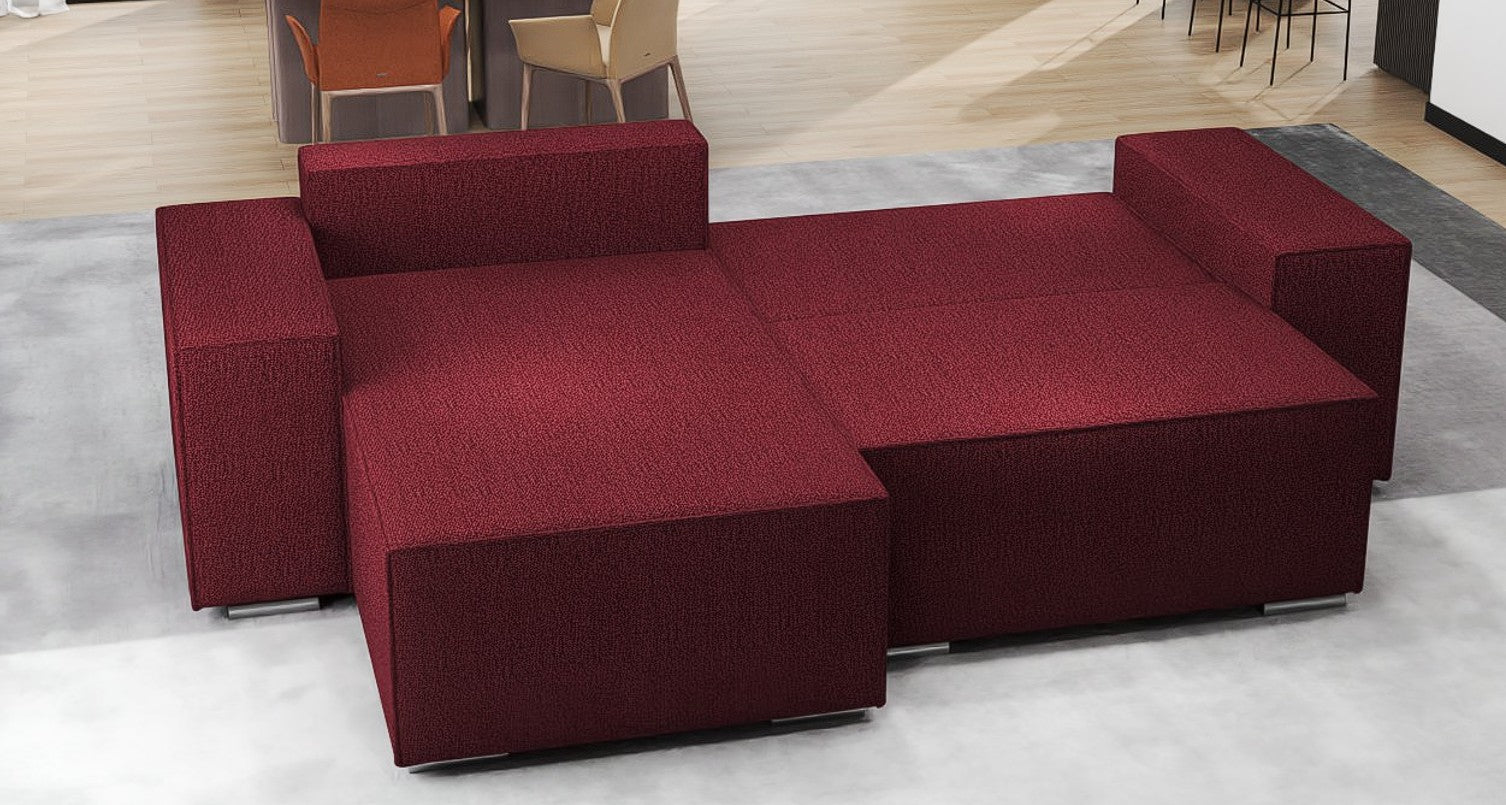 Colțar extensibil dumonde cu ladă de depozitare si sezut confortabil din spuma HR, Dream Enjoy Rosu 290x185 cm Fabrica