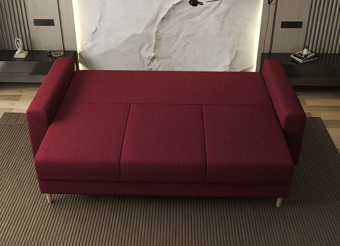 Canapea extensibilă dumonde cu ladă de depozitare si sezut confortabil din spuma HR, Kronos Enjoy Rosu 210x100 cm fabrica