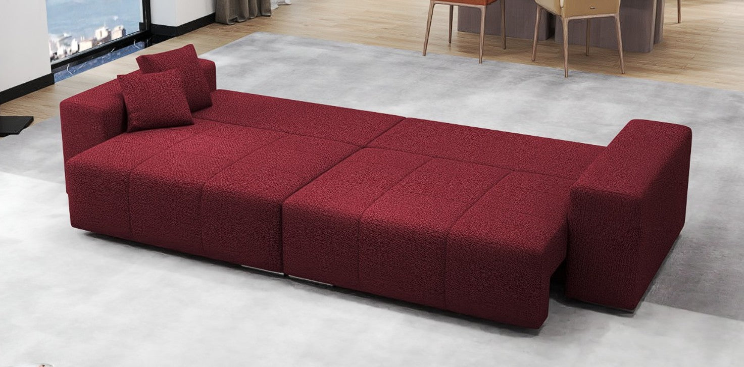 Canapea extensibilă dumonde cu ladă de depozitare si sezut confortabil din spuma HR, Marbela Enjoy Rosu XXL 295x100 cm fabrica