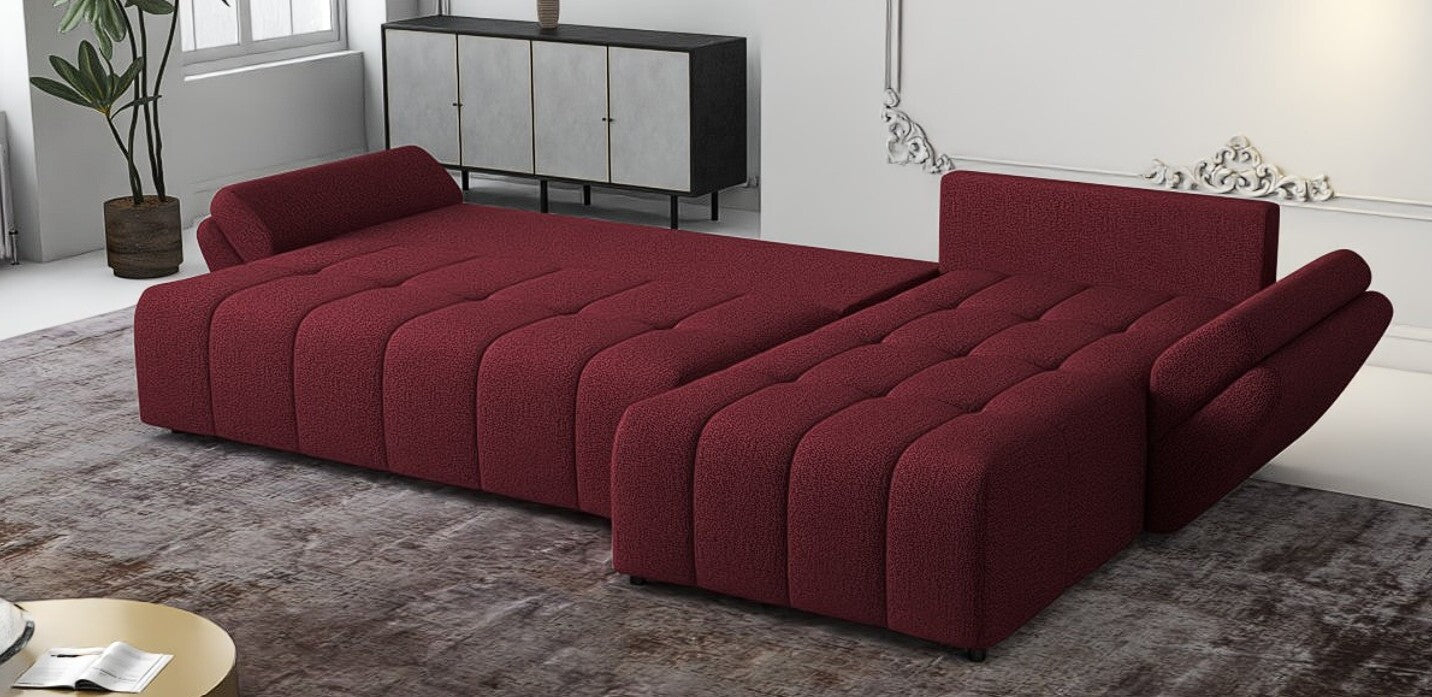 Colțar extensibil dumonde cu ladă de depozitare si sezut confortabil din spuma HR, Berlin XL Enjoy Red 350x185 cm II Fabrica