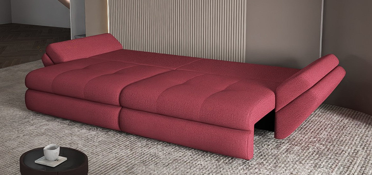 Canapea extensibilă dumonde cu ladă de depozitare si sezut confortabil din spuma HR, Loana Enjoy Rosu 300x100 cm Fabrica