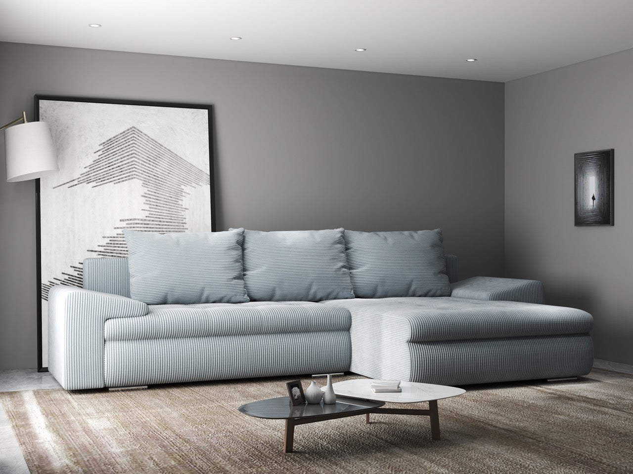 Colțar extensibil dumonde cu ladă de depozitare si sezut confortabil din spuma HR, Leonardo Zoom Grey 260x185 cm II Fabrica