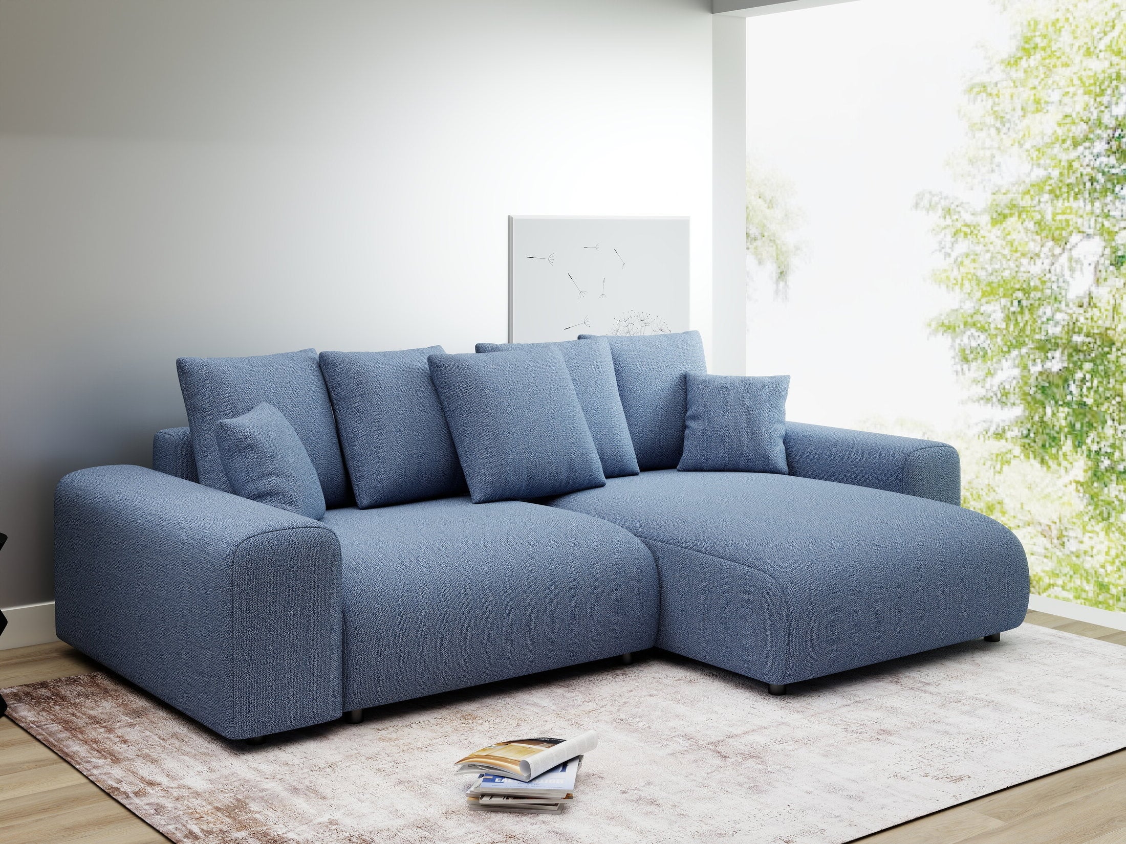 Colțar extensibil dumonde cu ladă de depozitare și șezut confortabil din spumă HR, Luma Enjoy Albastru 255x168 cm II