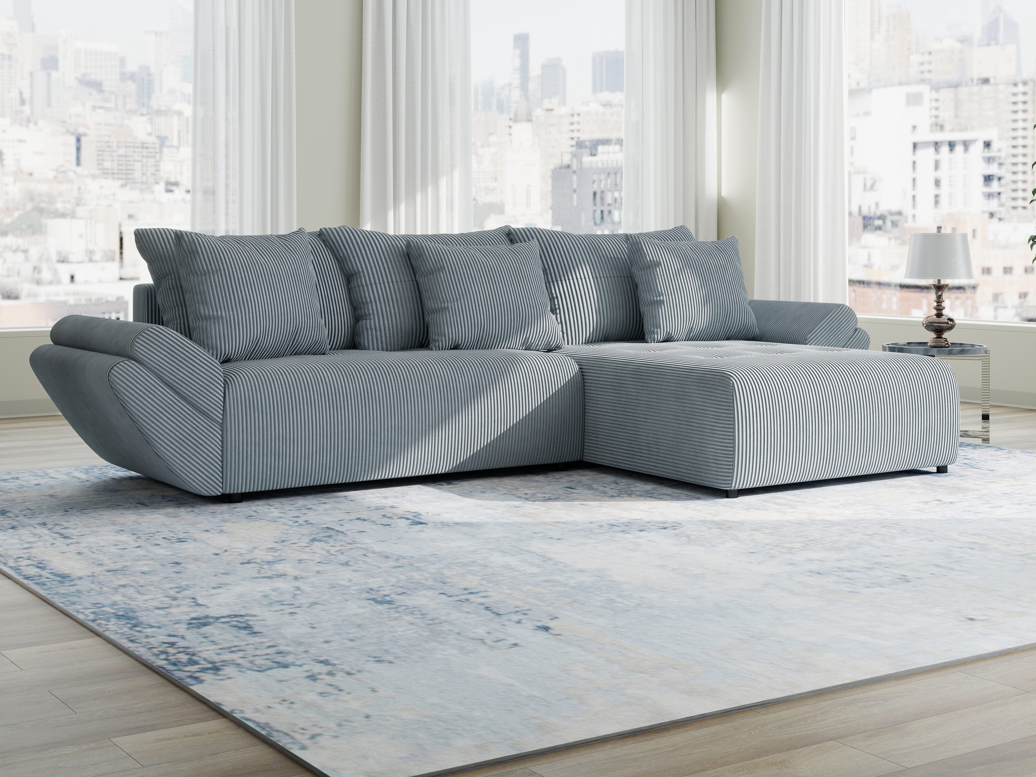 Colțar extensibil dumonde cu ladă de depozitare si sezut confortabil din spuma HR, Berlin Zoom Gri Mint 280x185 cm II