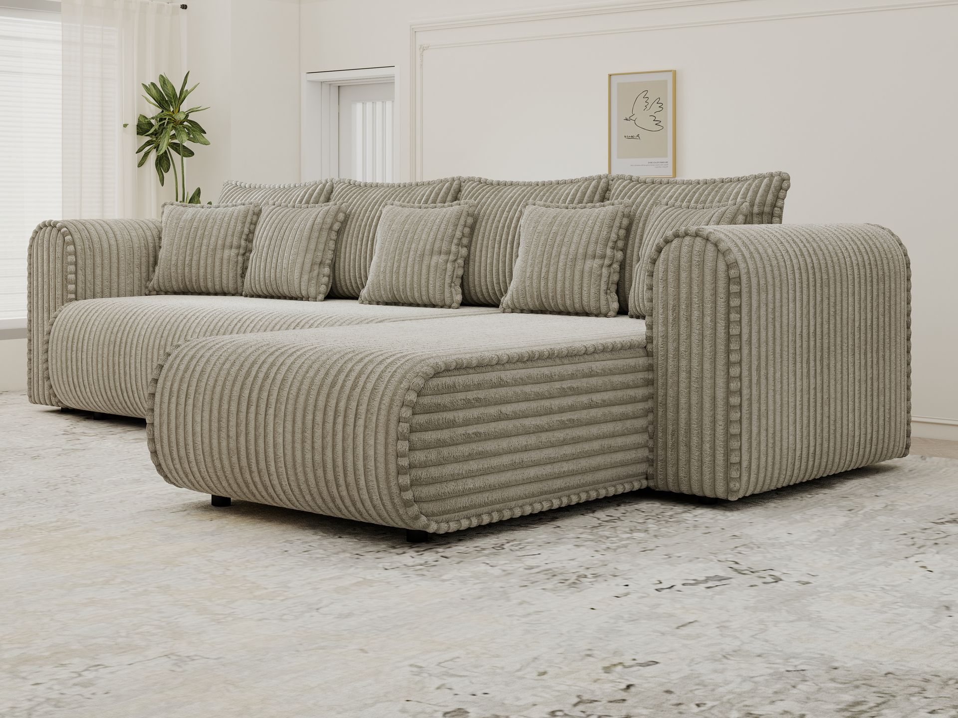Colțar extensibil dumonde cu ladă de depozitare si sezut confortabil din spuma high-density, Monaco XL Tilia Capucino II 340x185 cm