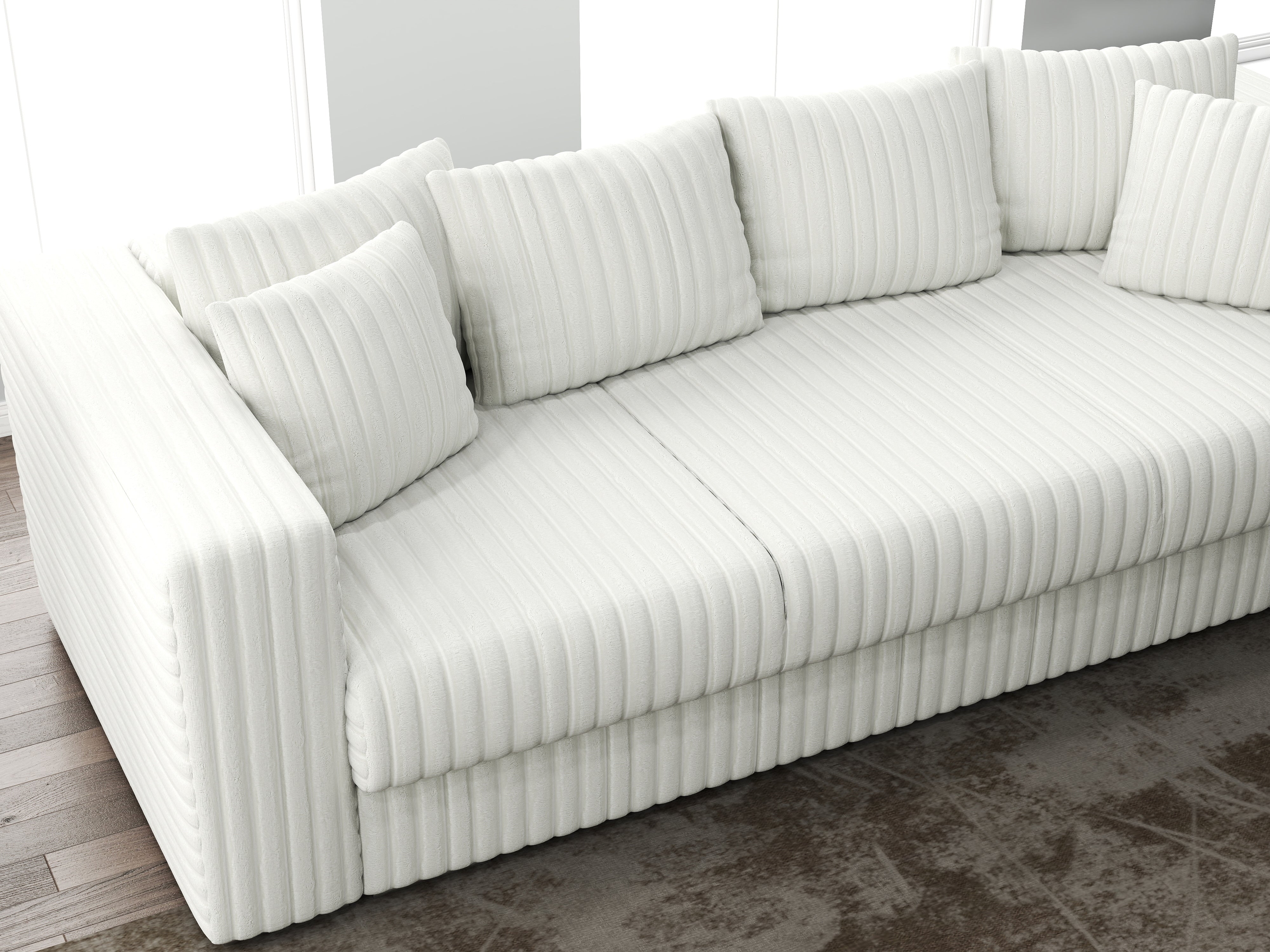 Canapea extensibilă dumonde cu ladă de depozitare si sezut confortabil din spuma HR, Gloria Ambience Ivory 240x100 cm Fabrica