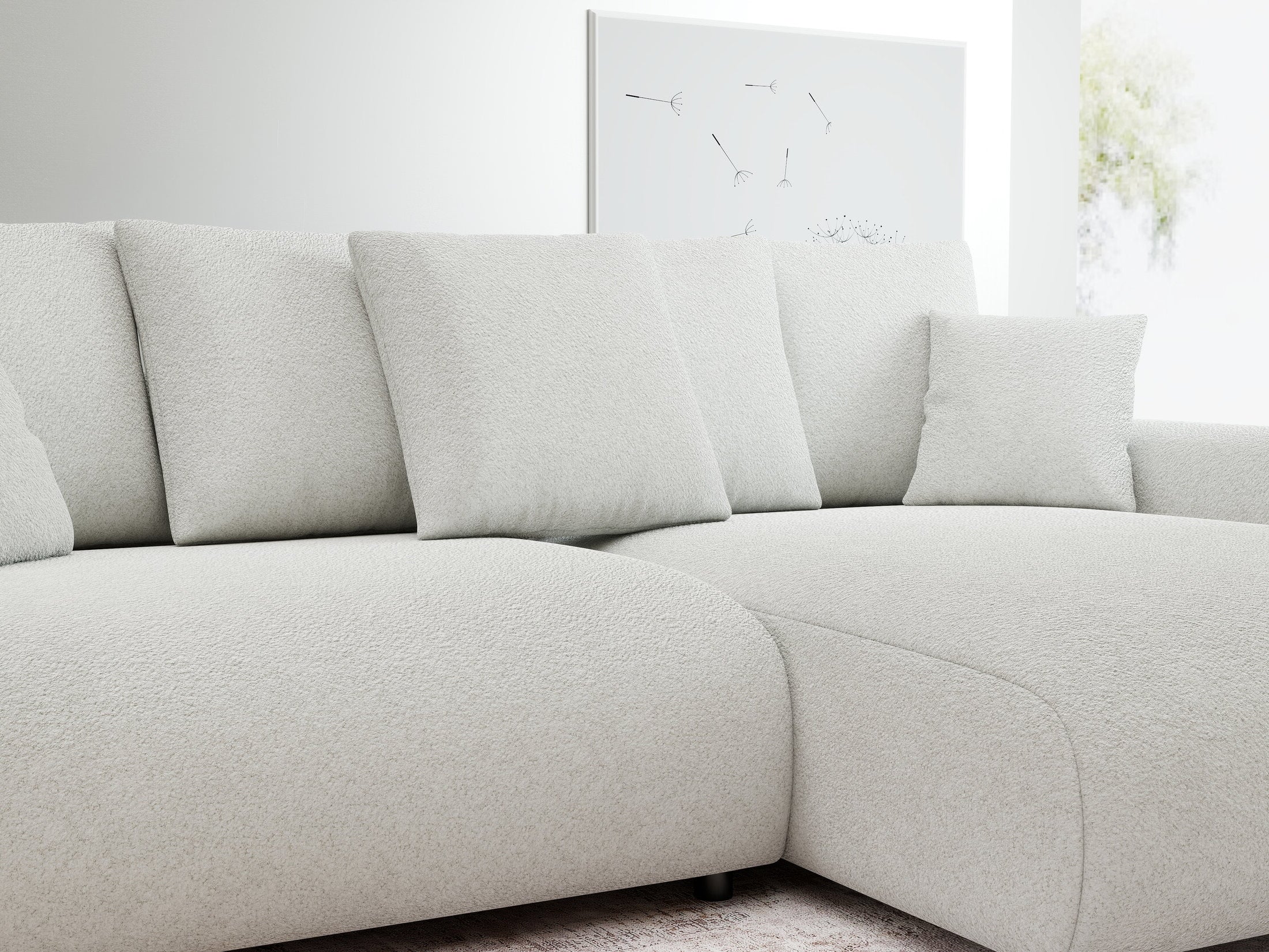 Colțar extensibil dumonde cu ladă de depozitare și șezut confortabil din spumă HR, Luma Euphoria Alb 255x168 cm II