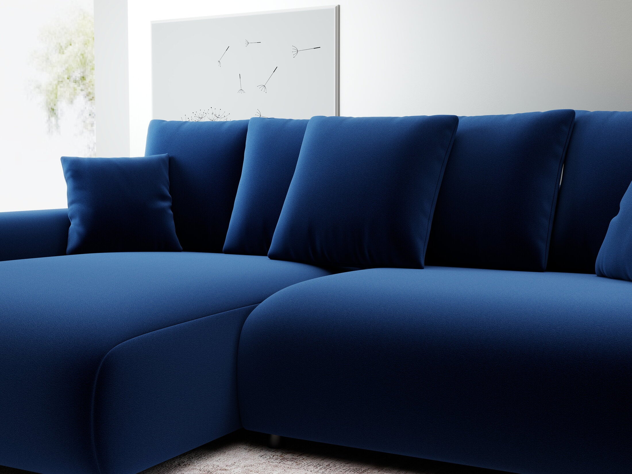 Colțar extensibil dumonde cu ladă de depozitare și șezut confortabil din spumă HR, Luma Royal Albastru Navy 255x168 cm