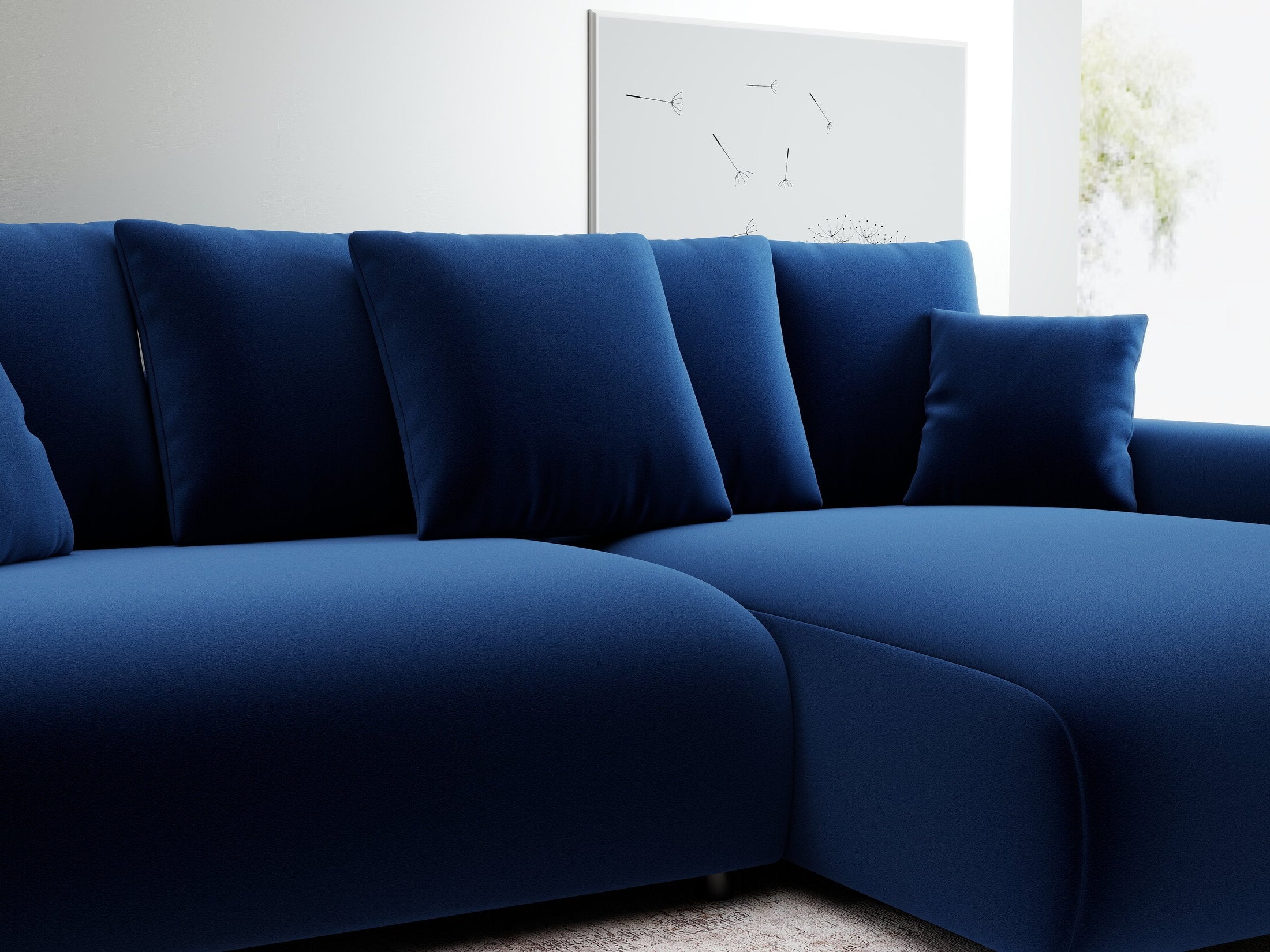 Colțar extensibil dumonde cu ladă de depozitare și șezut confortabil din spumă HR, Luma Royal Albastru Navy 255x168 cm II