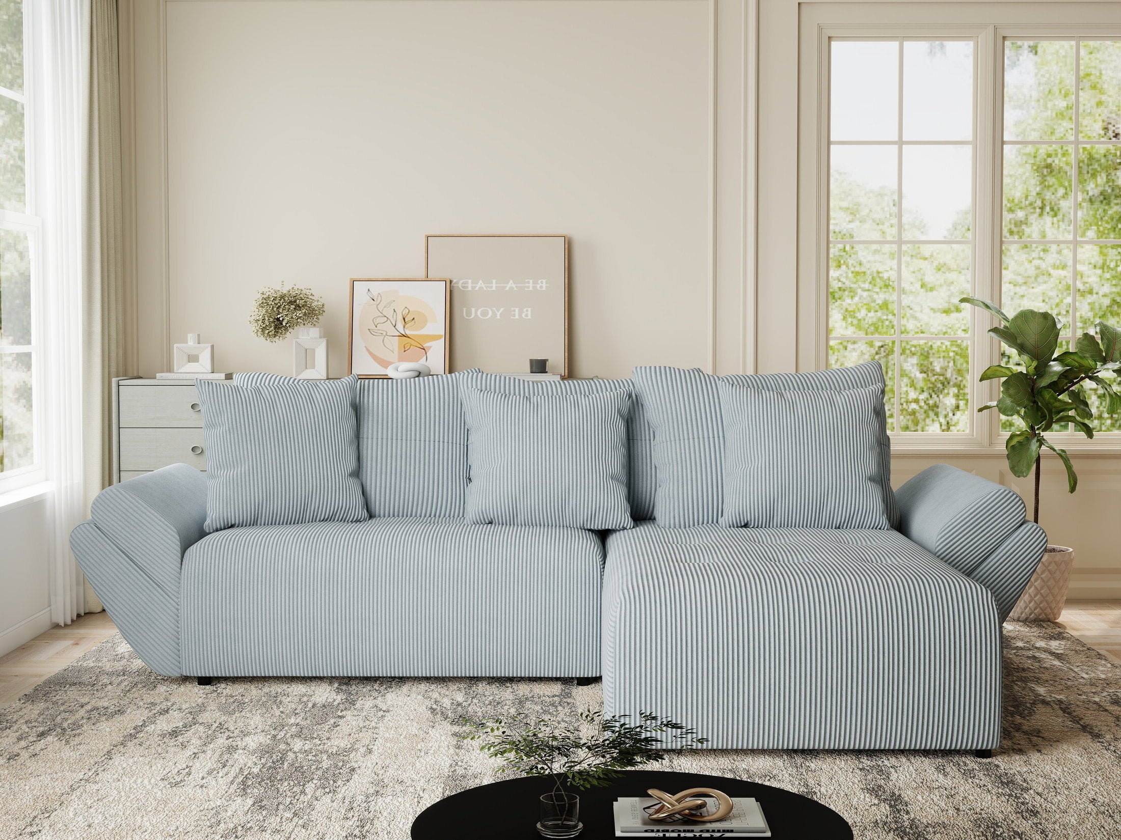 Colțar extensibil dumonde cu ladă de depozitare si sezut confortabil din spuma HR, Berlin Zoom Gri Mint 280x185 cm II