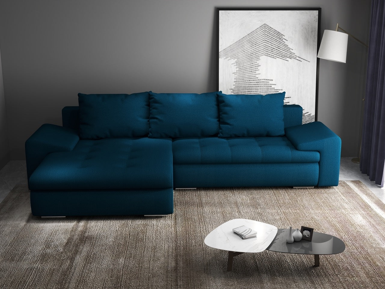 Colțar extensibil dumonde cu ladă de depozitare si sezut confortabil din spuma HR, Leonardo Enjoy Petrol 260x185 cm Fabrica