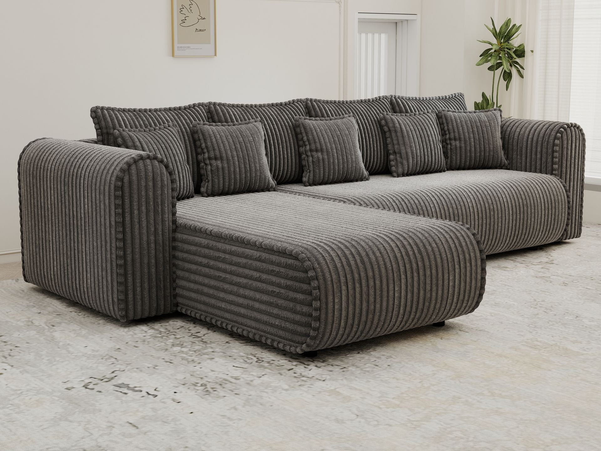 Colțar extensibil dumonde cu ladă de depozitare si sezut confortabil din spuma high-density, Monaco XL Tilia Grafit 340x185 cm