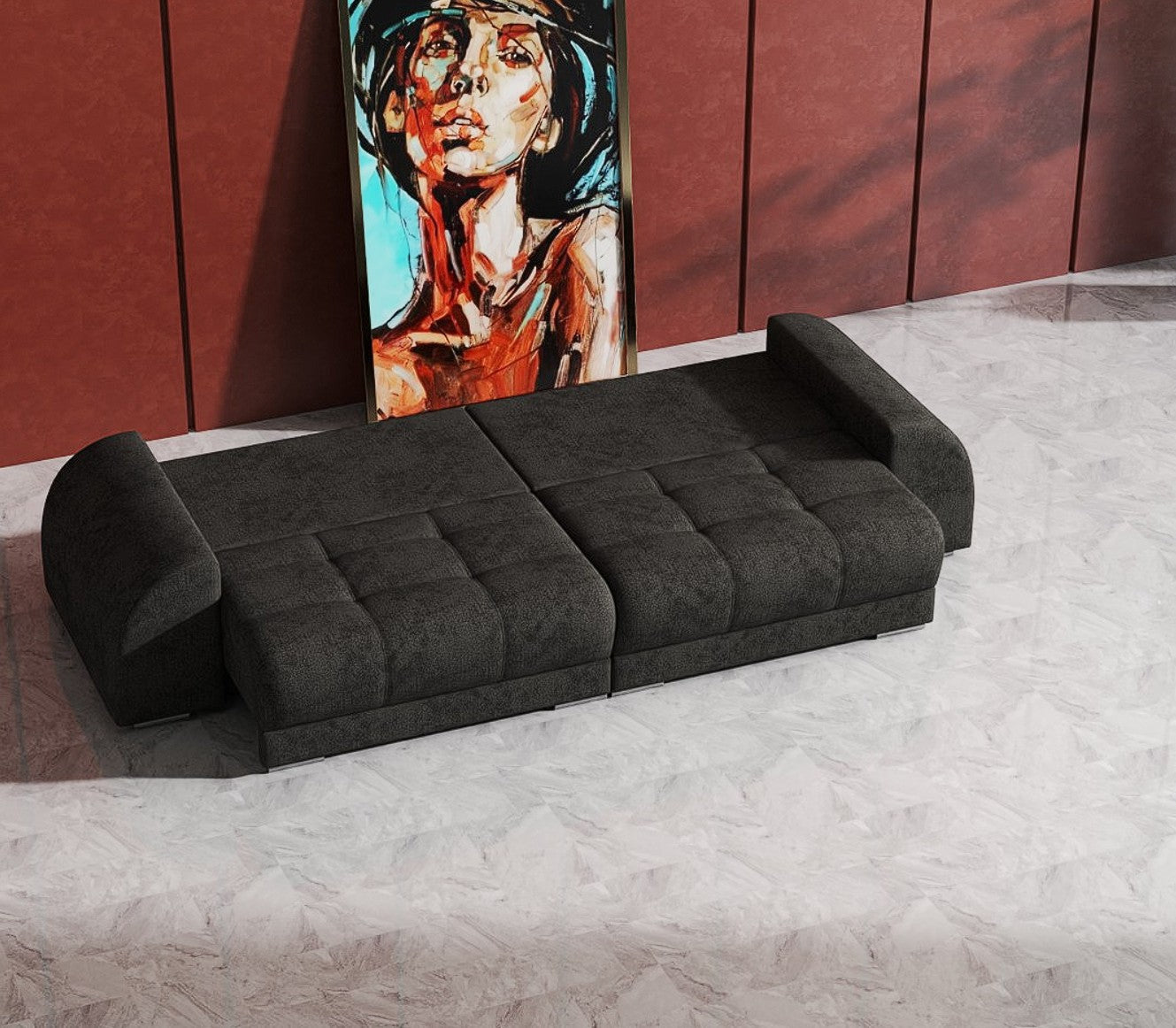 Canapea extensibilă dumonde cu 2 lăzi de depozitare si sezut confortabil din spuma HR, Verona Enjoy Kaki 310x100 cm Fabrica