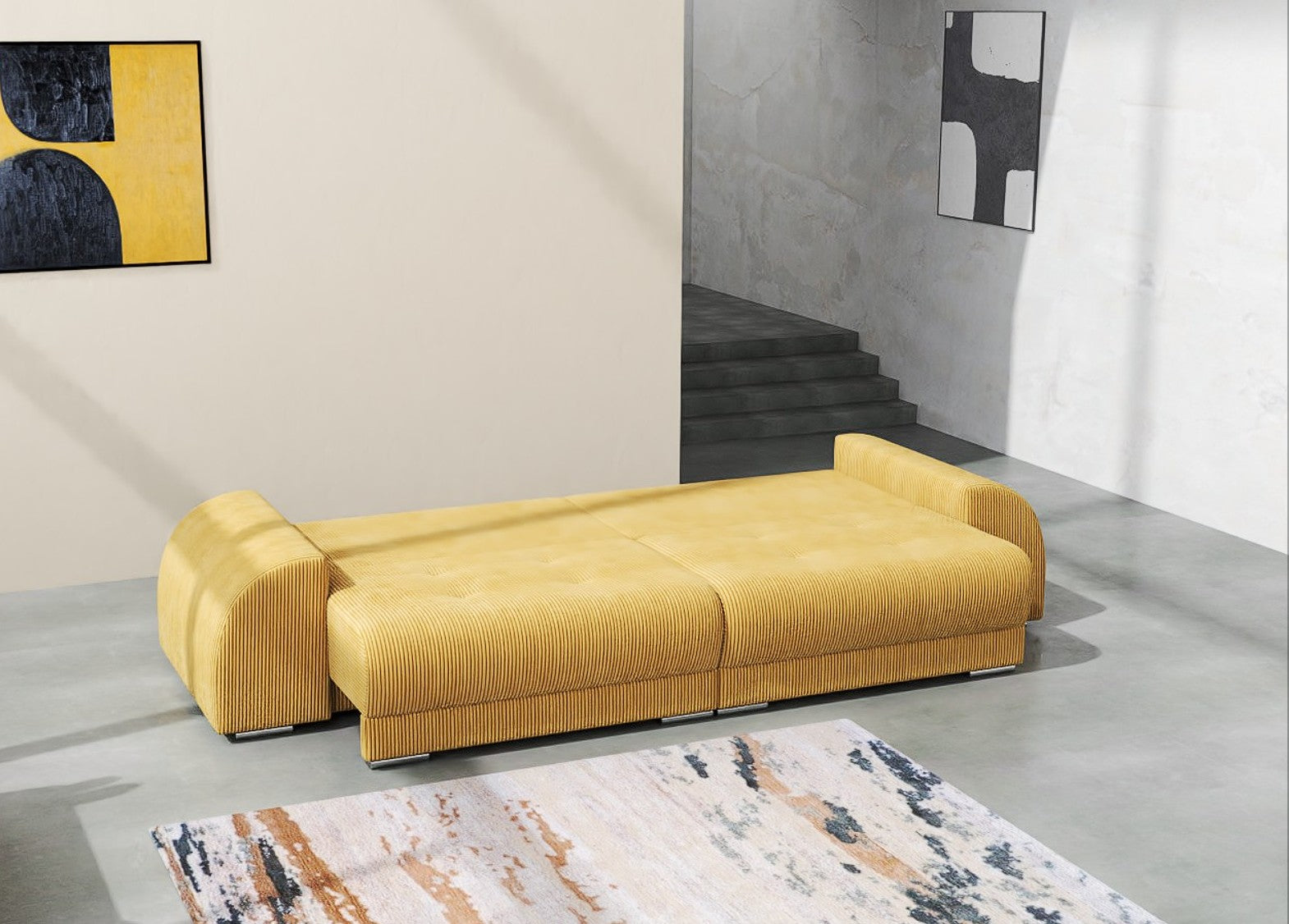 Canapea extensibilă dumonde cu 2 lăzi de depozitare si sezut confortabil din spuma HR, Verona Zoom Mustar 310x100 cm Fabrica