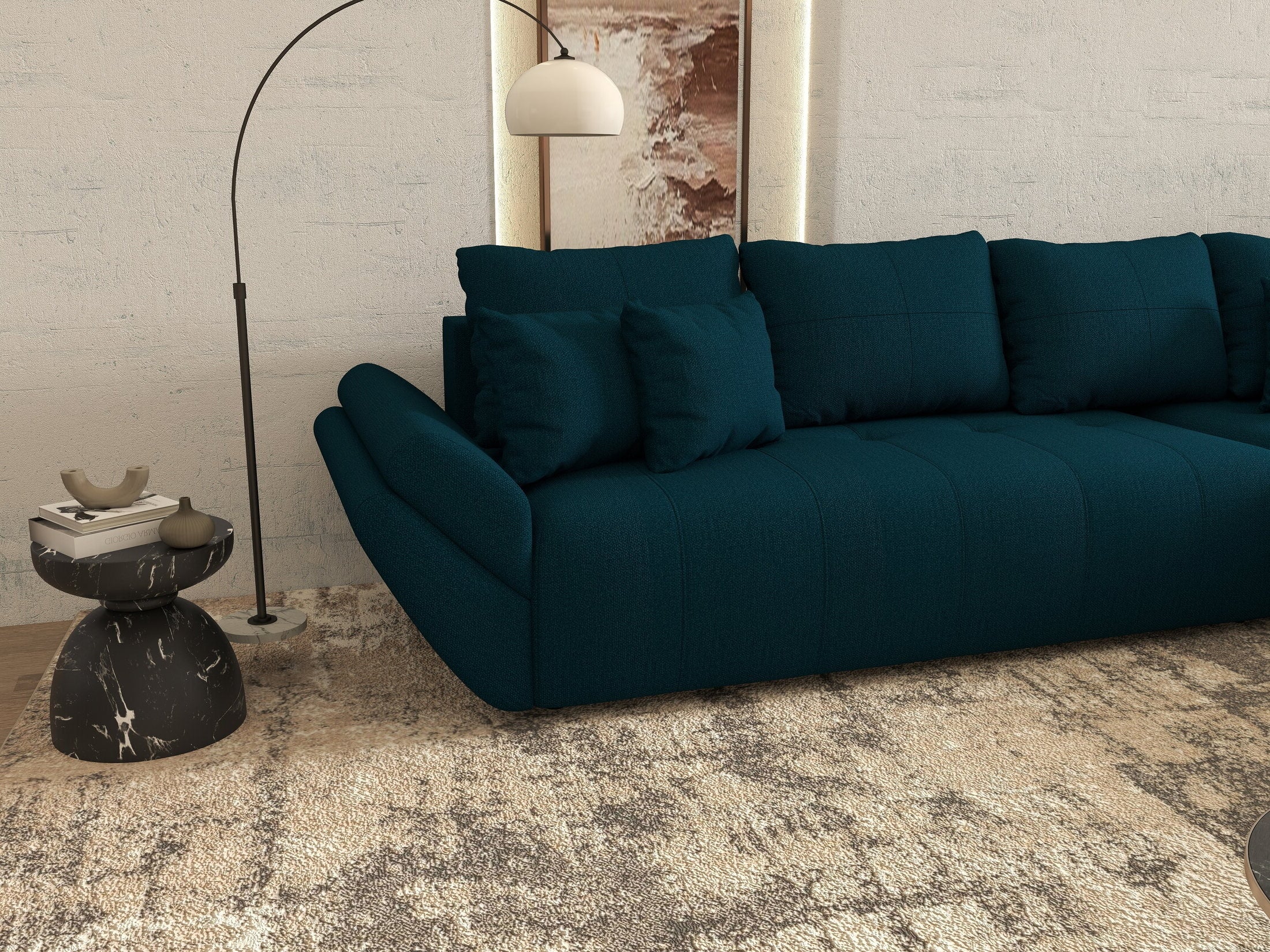 Colțar extensibil dumonde cu ladă de depozitare Berlin XL Enjoy Petrol 350x185 cm II