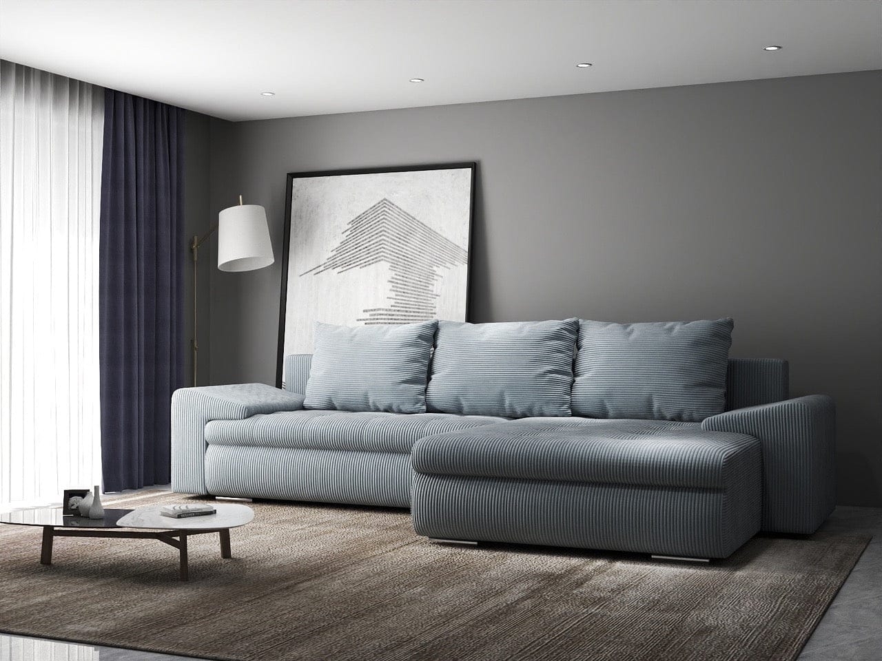 Colțar extensibil dumonde cu ladă de depozitare si sezut confortabil din spuma HR, Leonardo Zoom Grey 260x185 cm II Fabrica