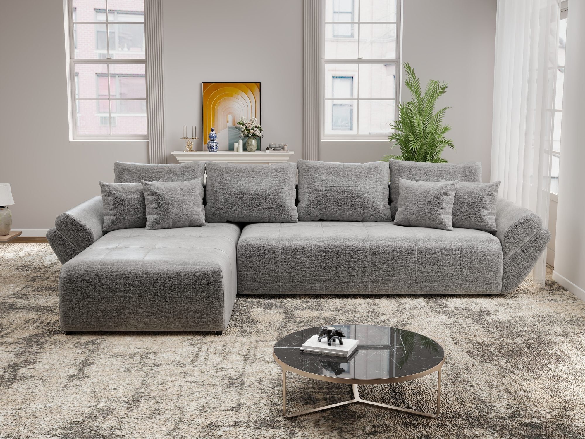 Colțar extensibil dumonde cu ladă de depozitare si sezut confortabil din spuma high-density, Berlin XL Monolith Gri 85 350x185 cm